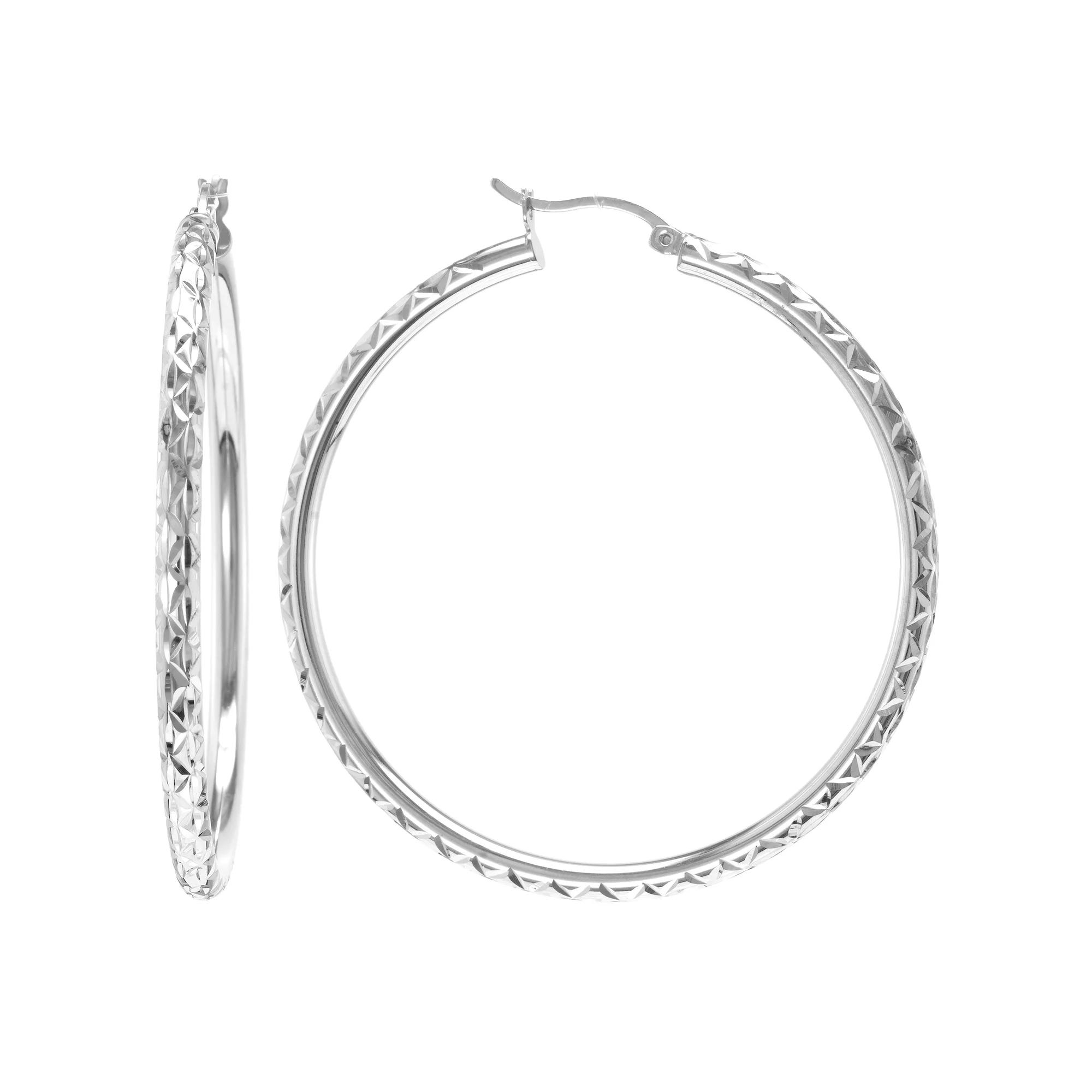 Judy Crowell Sterling Silver Textured Hoop Earrings, Women's Product Image