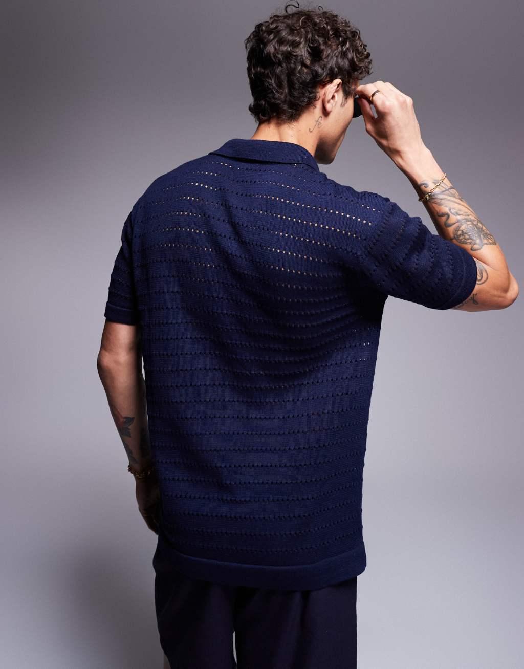 South Beach textured knit shirt in navy  Product Image