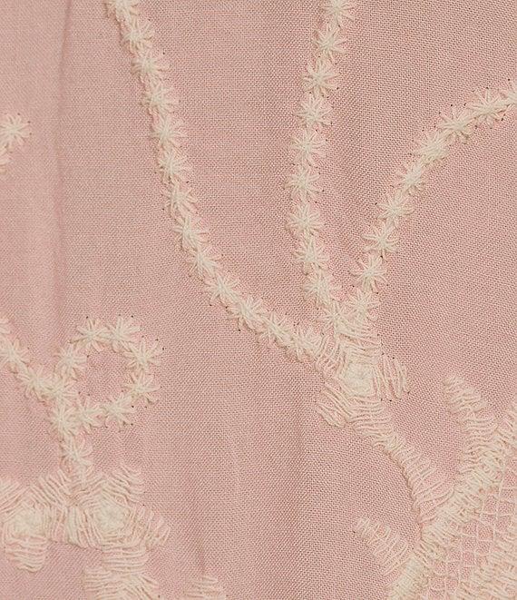 Leo & Nicole Woven Allover Embroidered Scoop Neck 3/4 Sleeve Lace Yoke Top Product Image