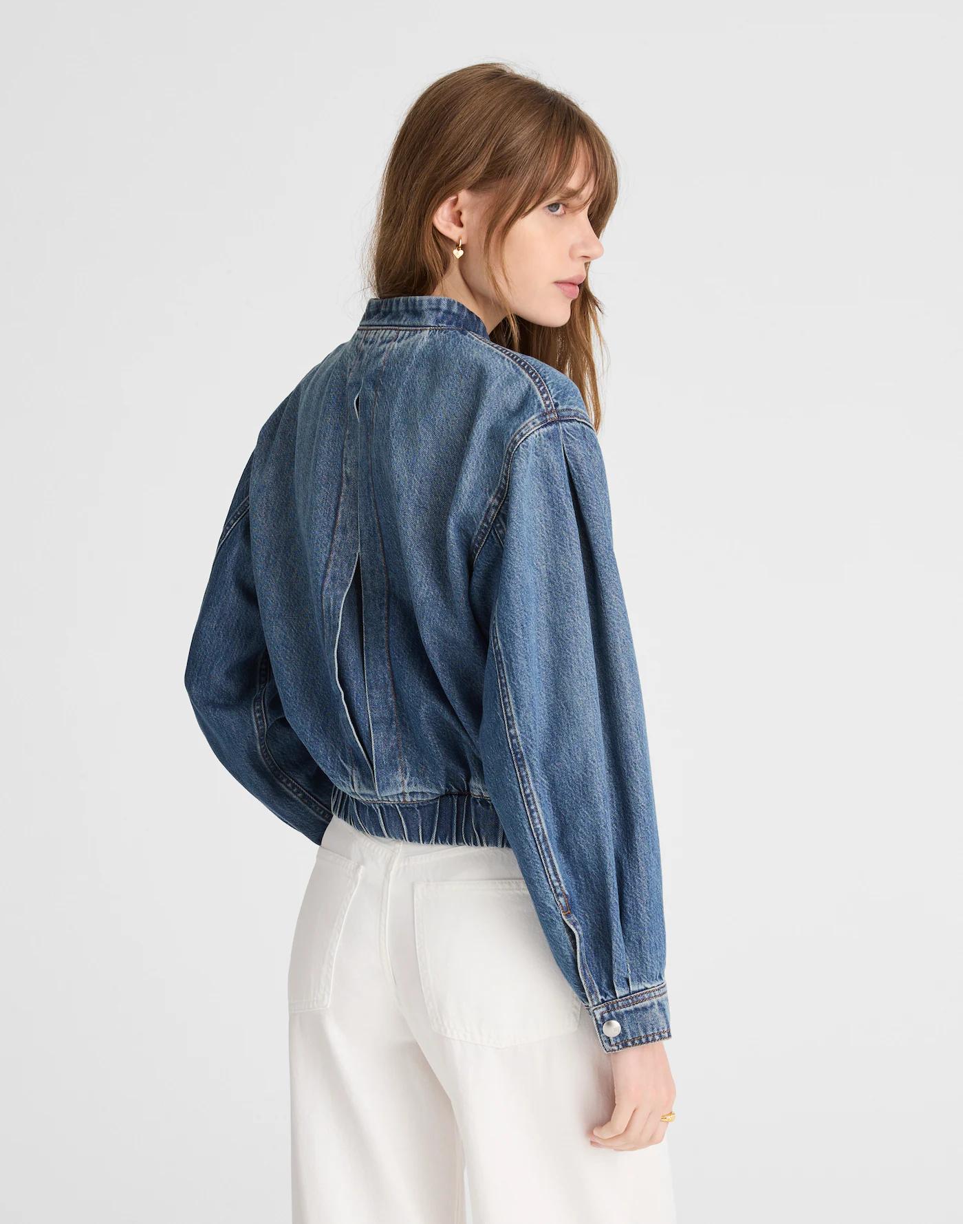 Zip-Up Bomber Jacket in Airy Denim Product Image