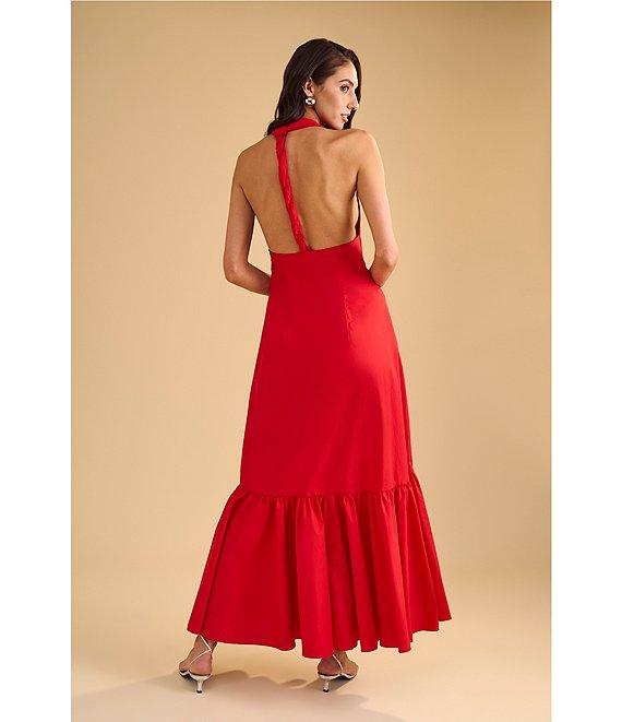 1. STATE Halter V Neck Sleeveless Maxi Sheath Dress Product Image