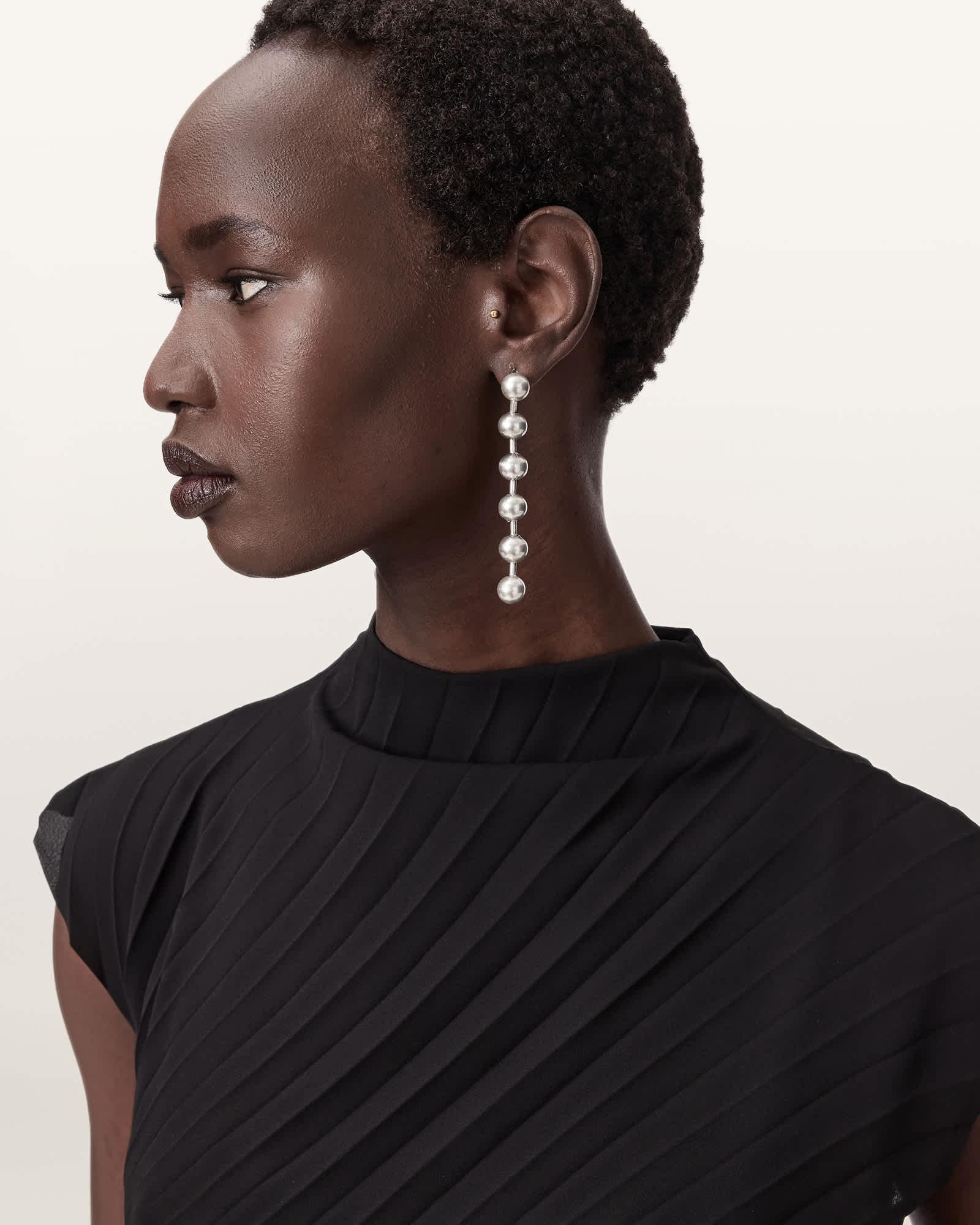 Nellie Pave Earrings WARM SILVER | ALLSAINTS US Product Image