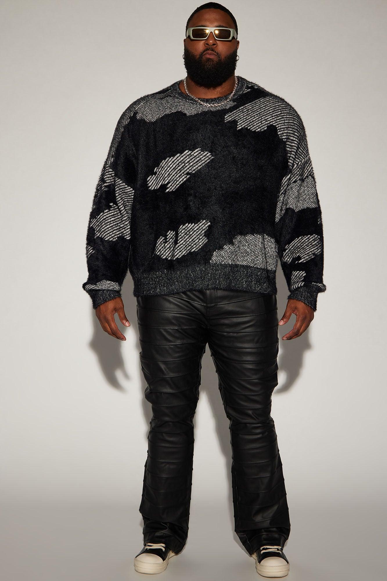 Fuzzy Textured Crewneck Sweater - Black/combo Male Product Image