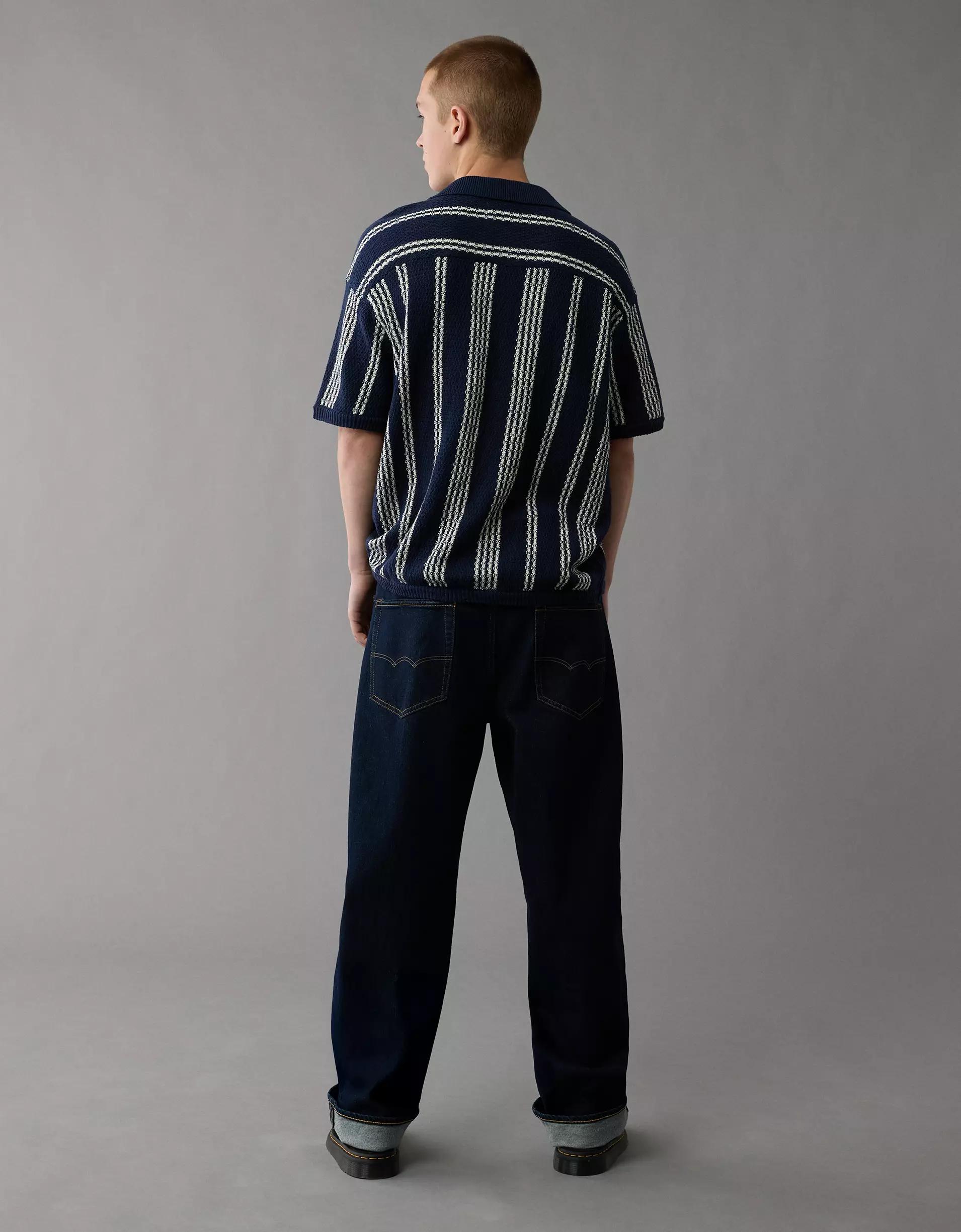 AE Weekend Striped Button-Up Sweater Polo Shirt Product Image