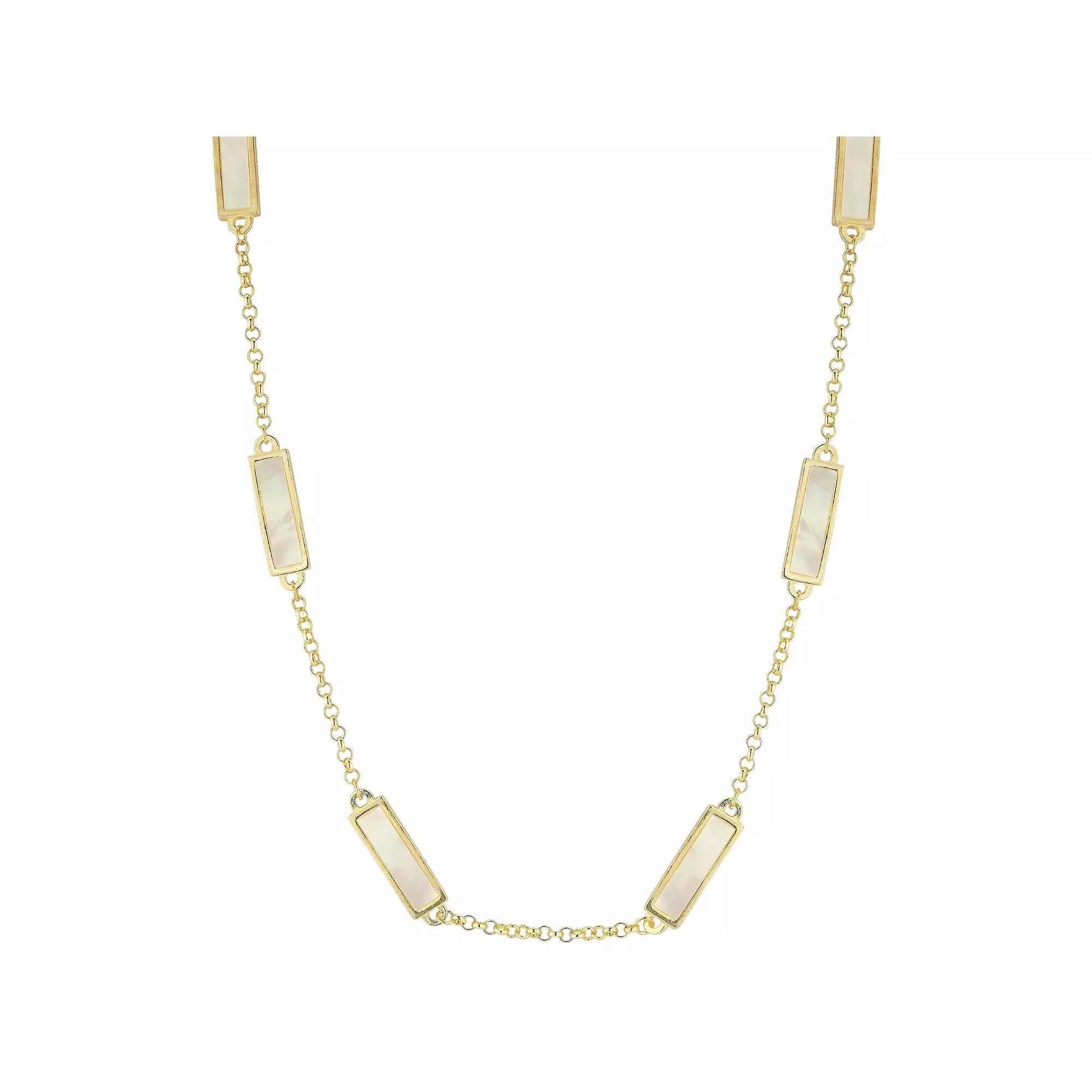 Sunkissed Sterling Mother-of-Pearl Bar Necklace, Womens, Gold Tone Product Image