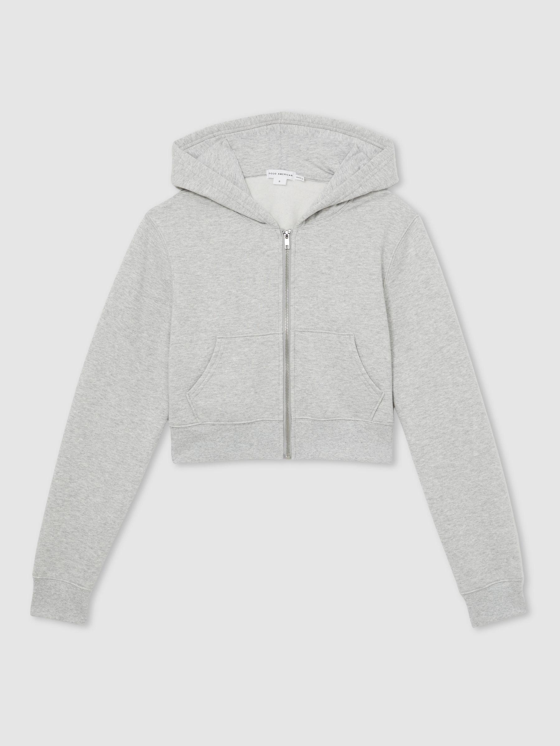 Good American Cropped Zip Hoodie in Heather Grey Product Image