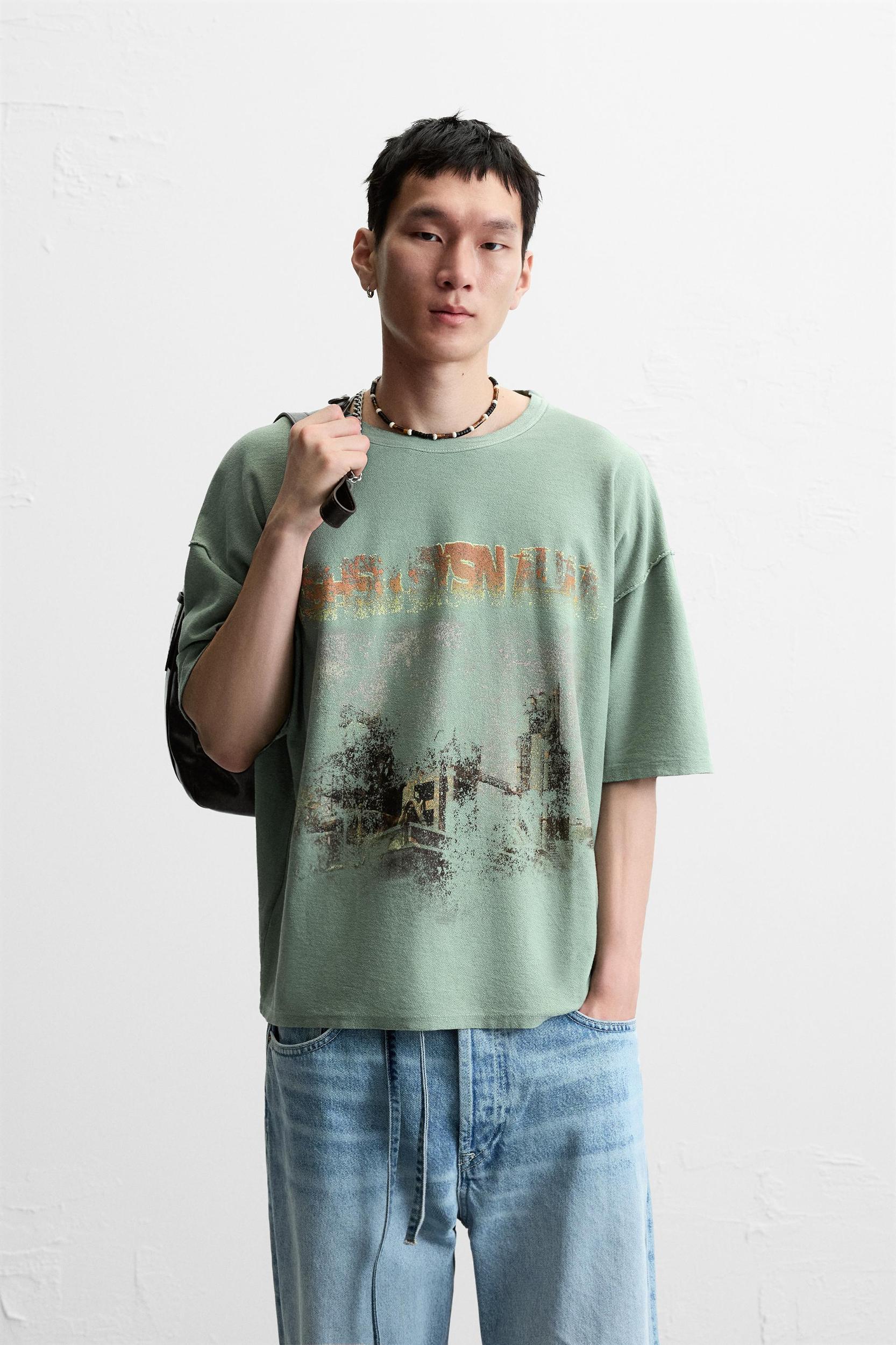 WASHED PRINT KNIT T-SHIRT Product Image