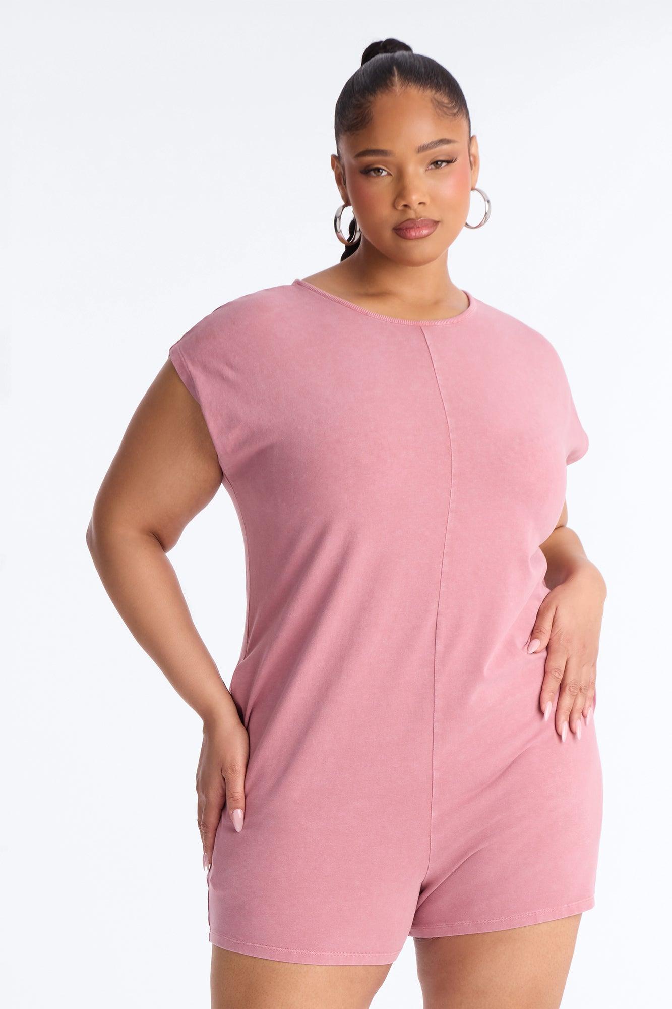The Washed Cap Sleeve Romper - Mauve Female Product Image