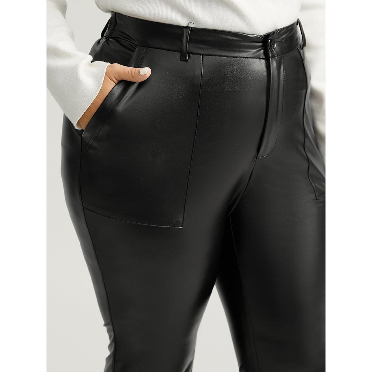 Plus Size Plain PU Leather Pocket Bootcut Pants Women Black Party Flare Leg High Rise Going out Pants BloomChic 28/5X Product Image