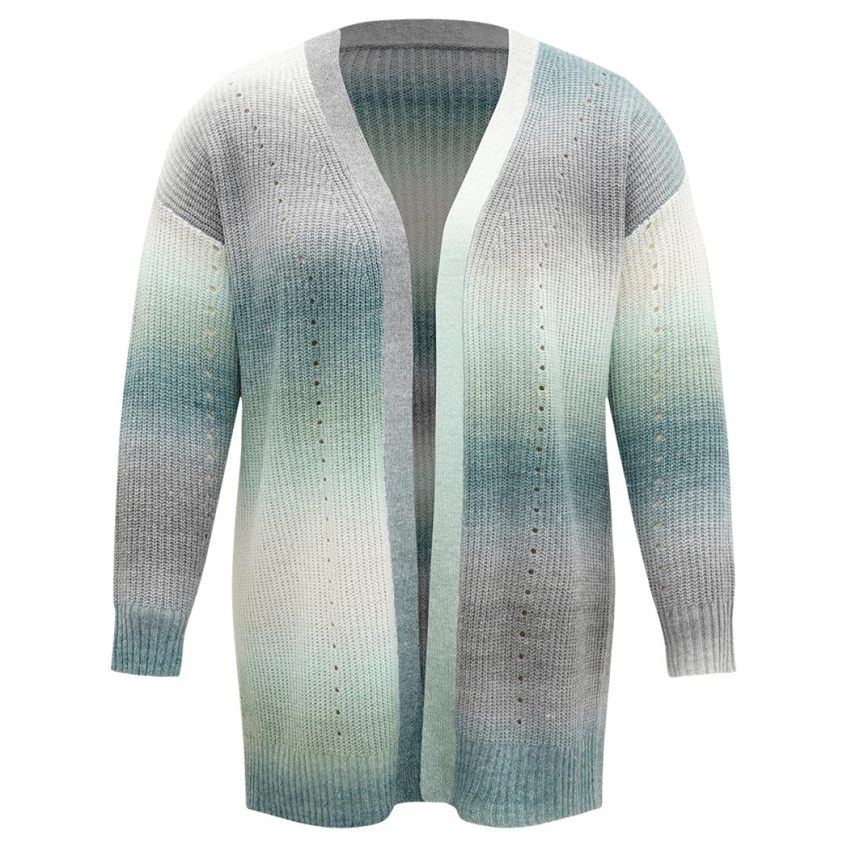 Plus Size Ombre Split Side Open Front Cardigan Multicolor Women Casual Loose Long Sleeve Everyday Cardigans BloomChic 14-16/1X Product Image