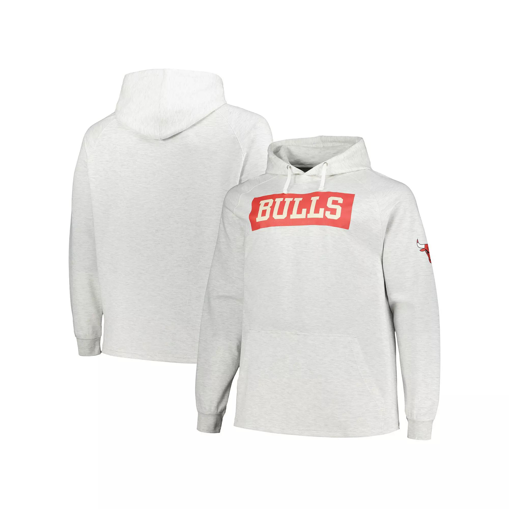 Men's Fanatics Branded Ash Chicago Bulls Big & Tall Raglan Tri-Blend Pullover Hoodie,  Product Image