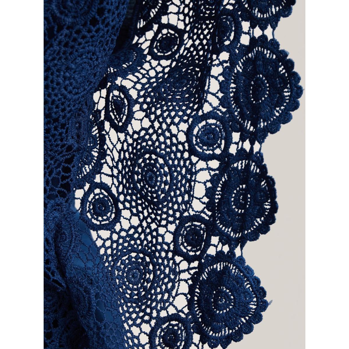 Plus Size V-Neck Crochet Lace Batwing Sleeve T-Shirt Indigo Women Elegant Patchwork V-neck Loose Everyday T-shirts BloomChic 10/M Product Image