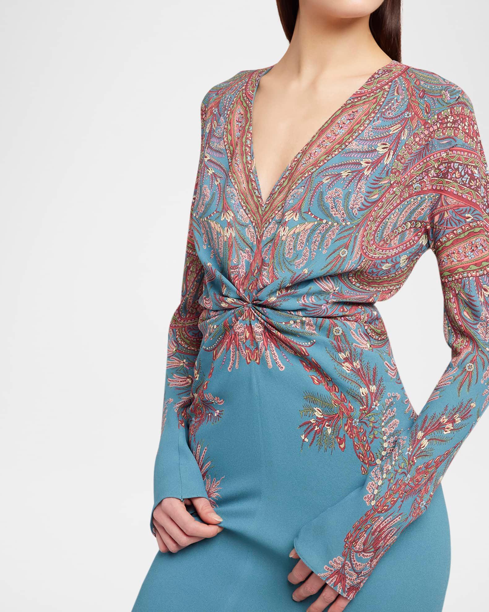 Floral Paisley Long-Sleeve Ruched Cady Dress Product Image