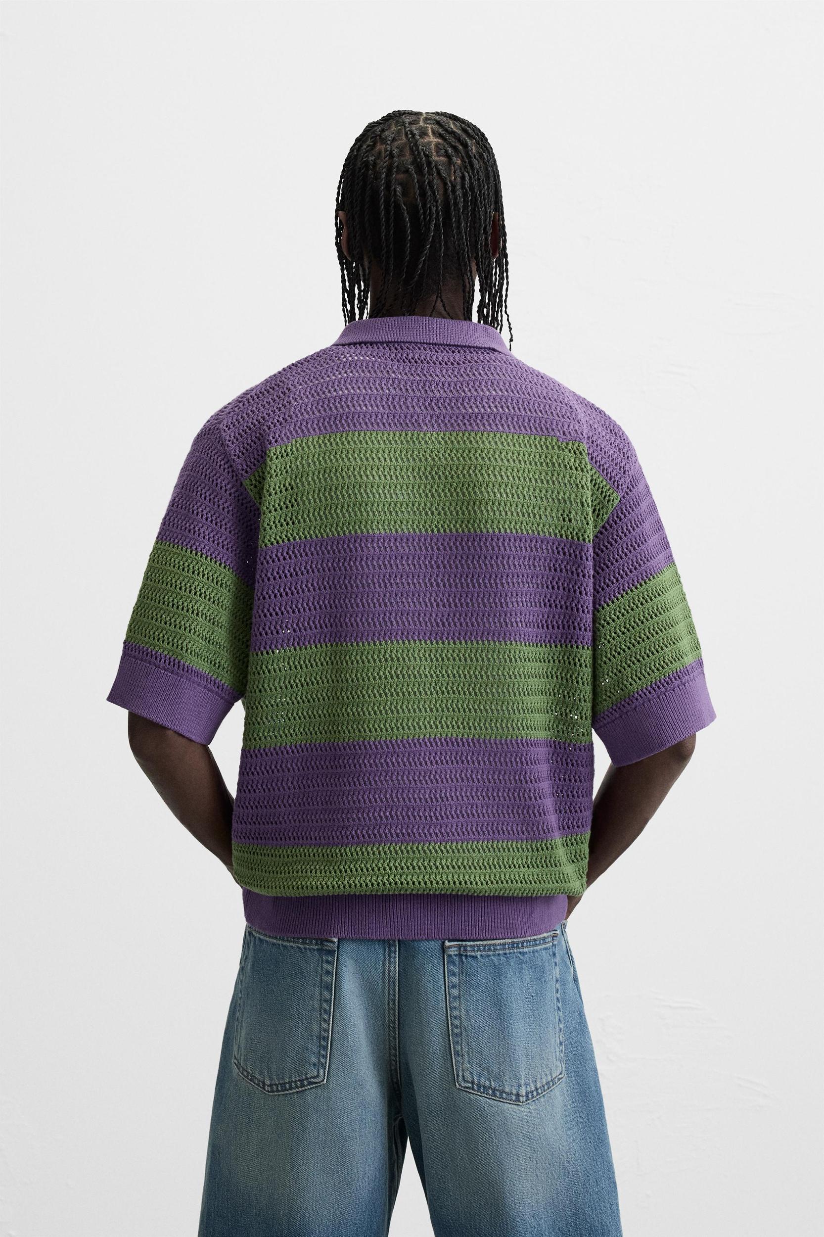 TEXTURED STRIPED KNIT POLO Product Image