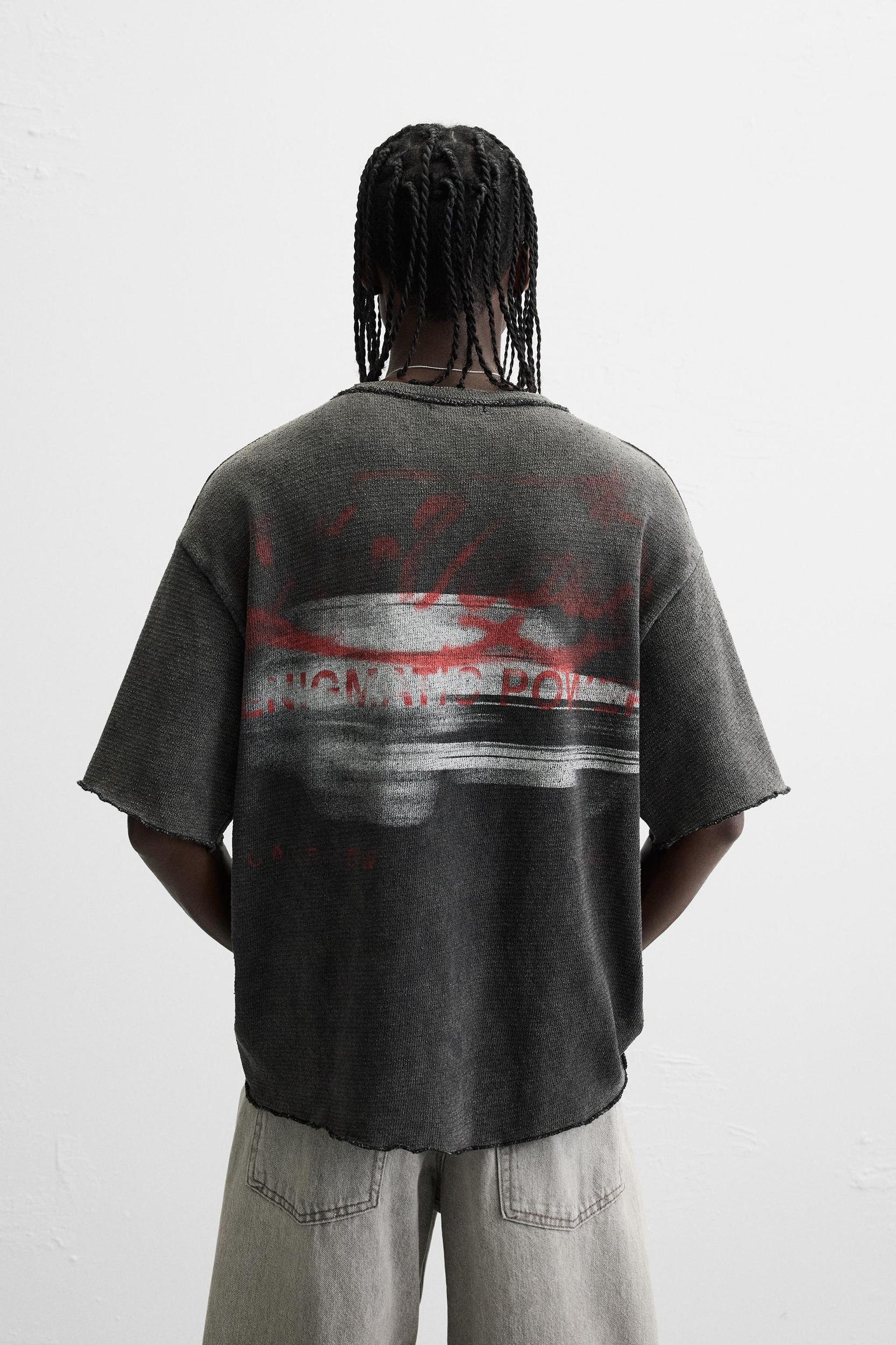 WASHED KNIT PRINT T-SHIRT Product Image