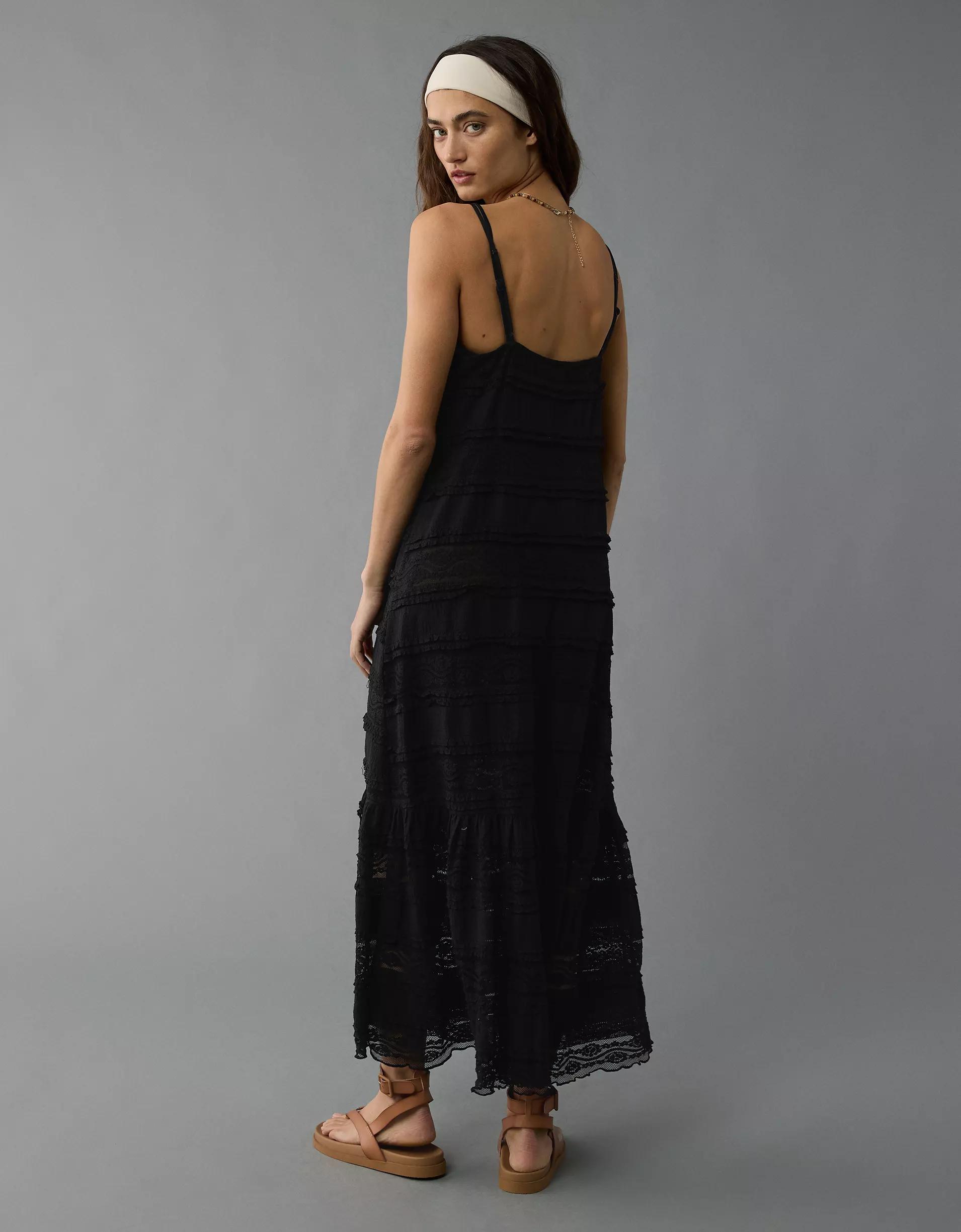 AE Lace V-Neck Tiered Midi Dress Product Image