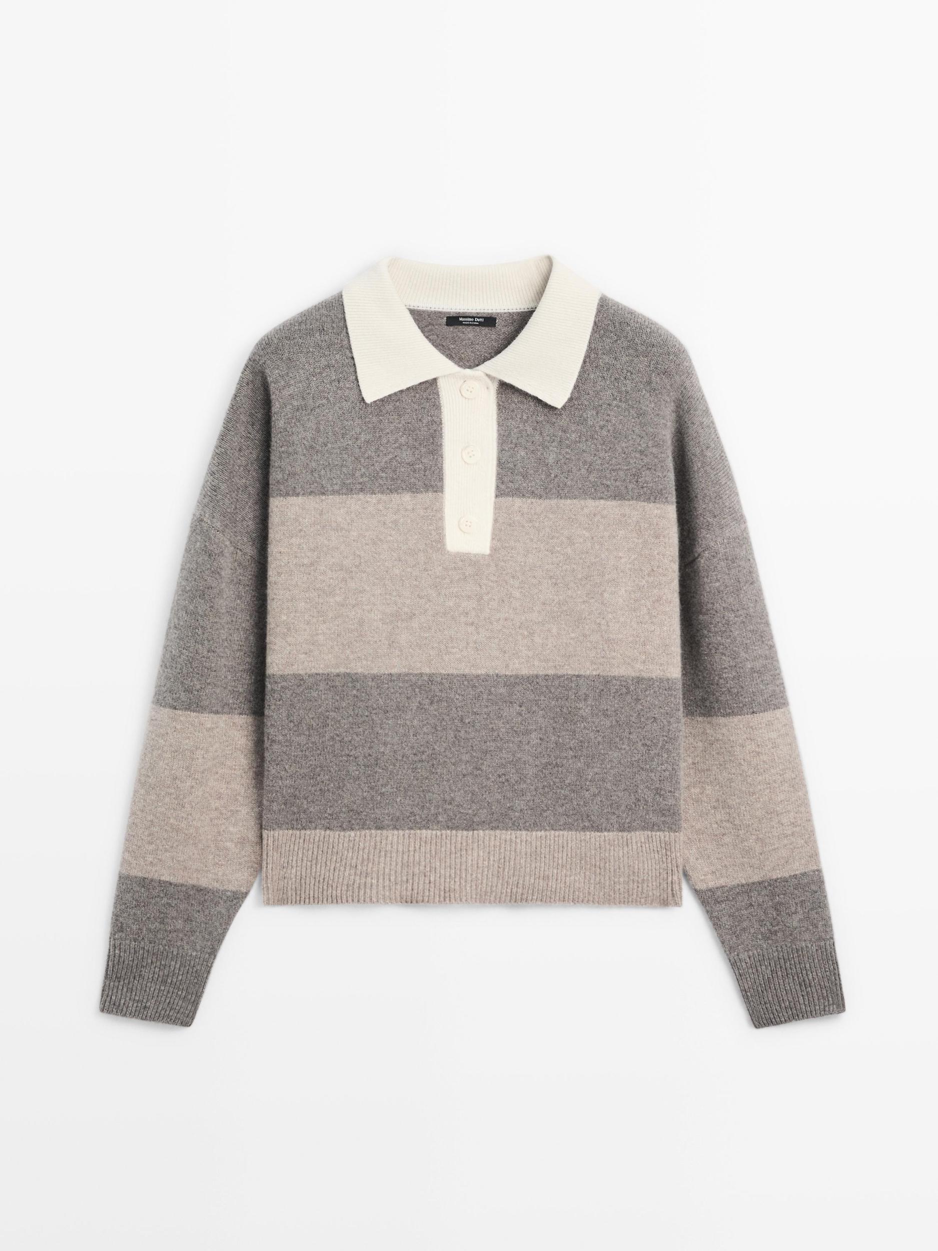 Striped wool blend polo sweater Product Image