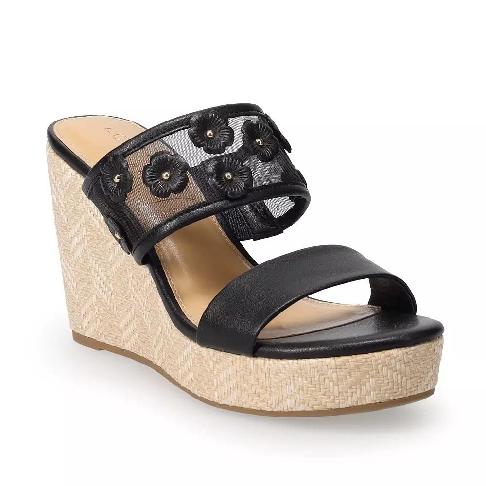 LC Lauren Conrad Sheridyn Flower Mesh Women's Wedge Sandals, Size: 11, Black Product Image