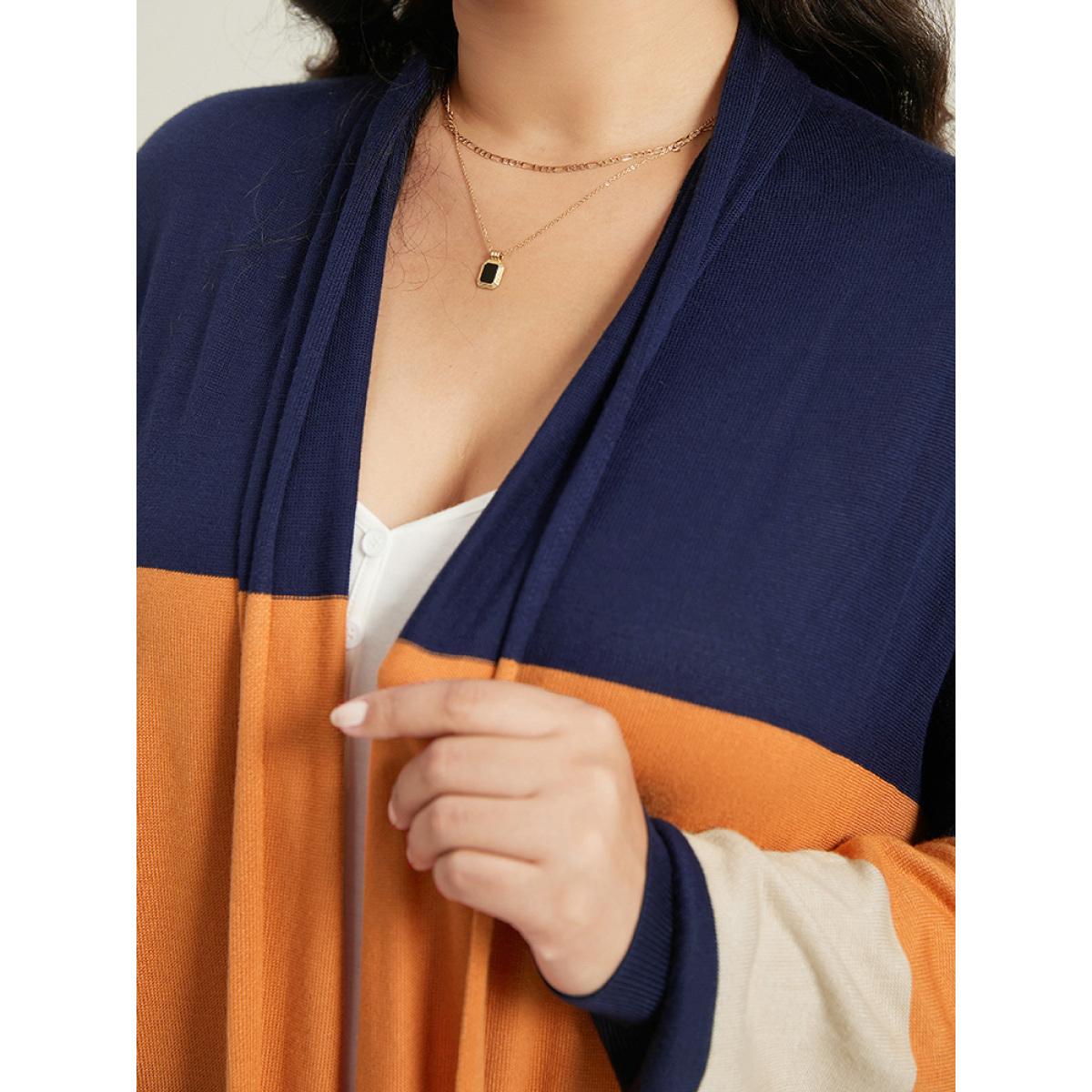 Plus Size Supersoft Essentials Colorblock Contrast Cardigan Multicolor Women Casual Loose Long Sleeve Dailywear Cardigans BloomChic 30/6X Product Image