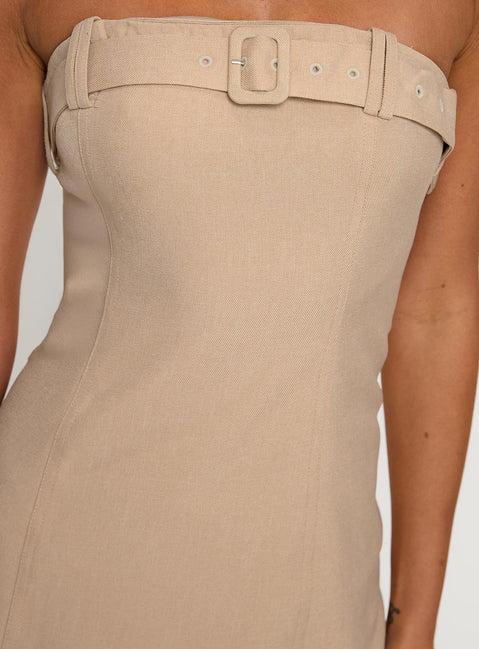 Sesamie Belted Mini Dress Beige Product Image