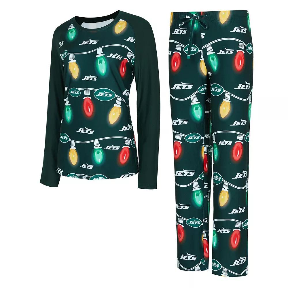 Women's Concepts Sport Green New York Jets Garland Knit Raglan Long Sleeve T-Shirt & Pants Set,  Product Image
