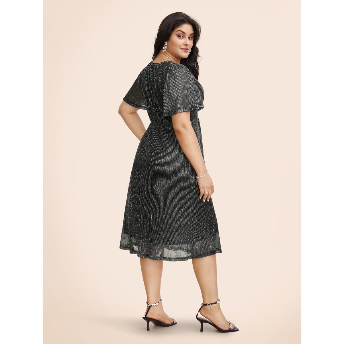 Plus Size Texture Twist Front See Through Dress Black Women Cocktail Twist V-neck Short sleeve Curvy BloomChic 28/5X Product Image