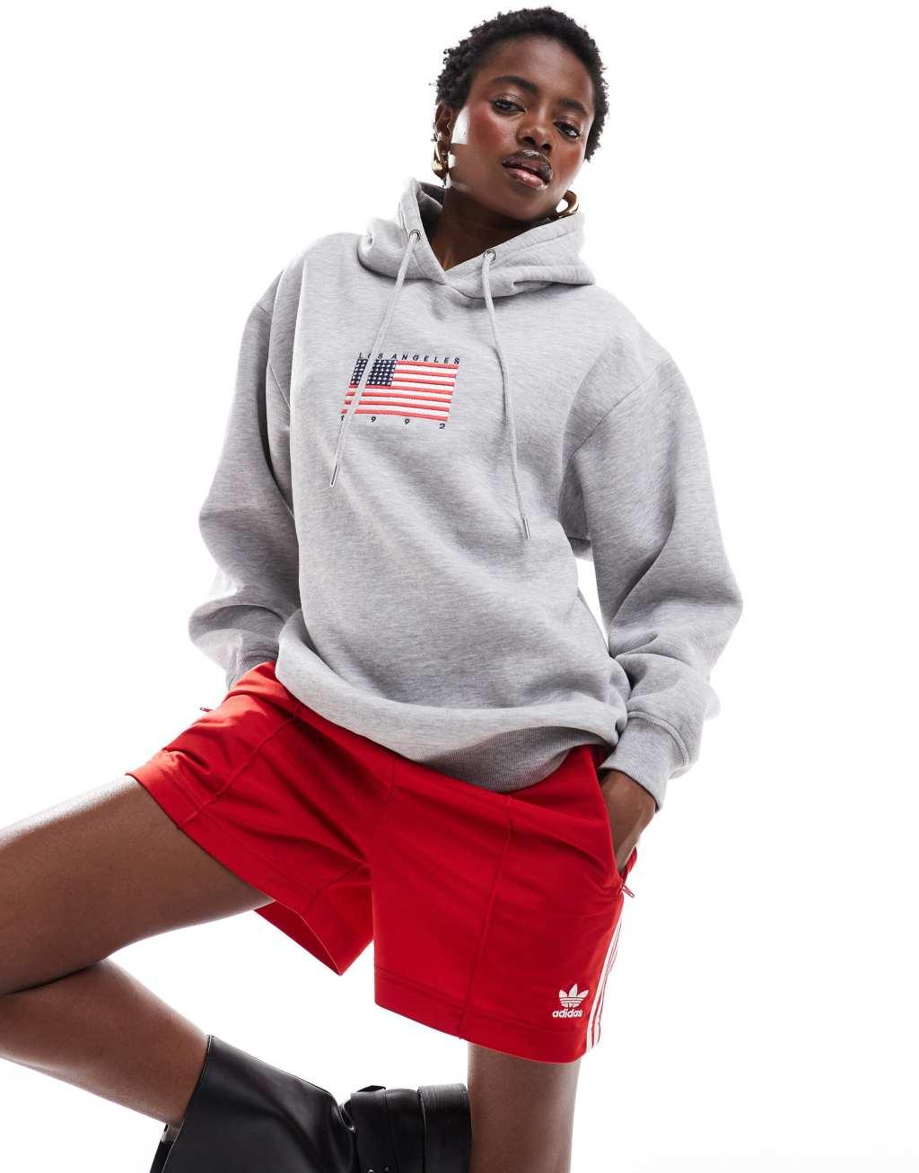 Daisy Street oversized hoodie in heather gray with flag embroidery Product Image