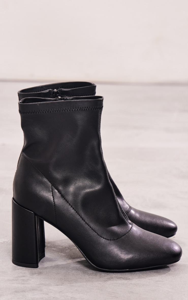 Black Pu Wide Fit Round Toe Heeled Ankle Sock Boots Product Image