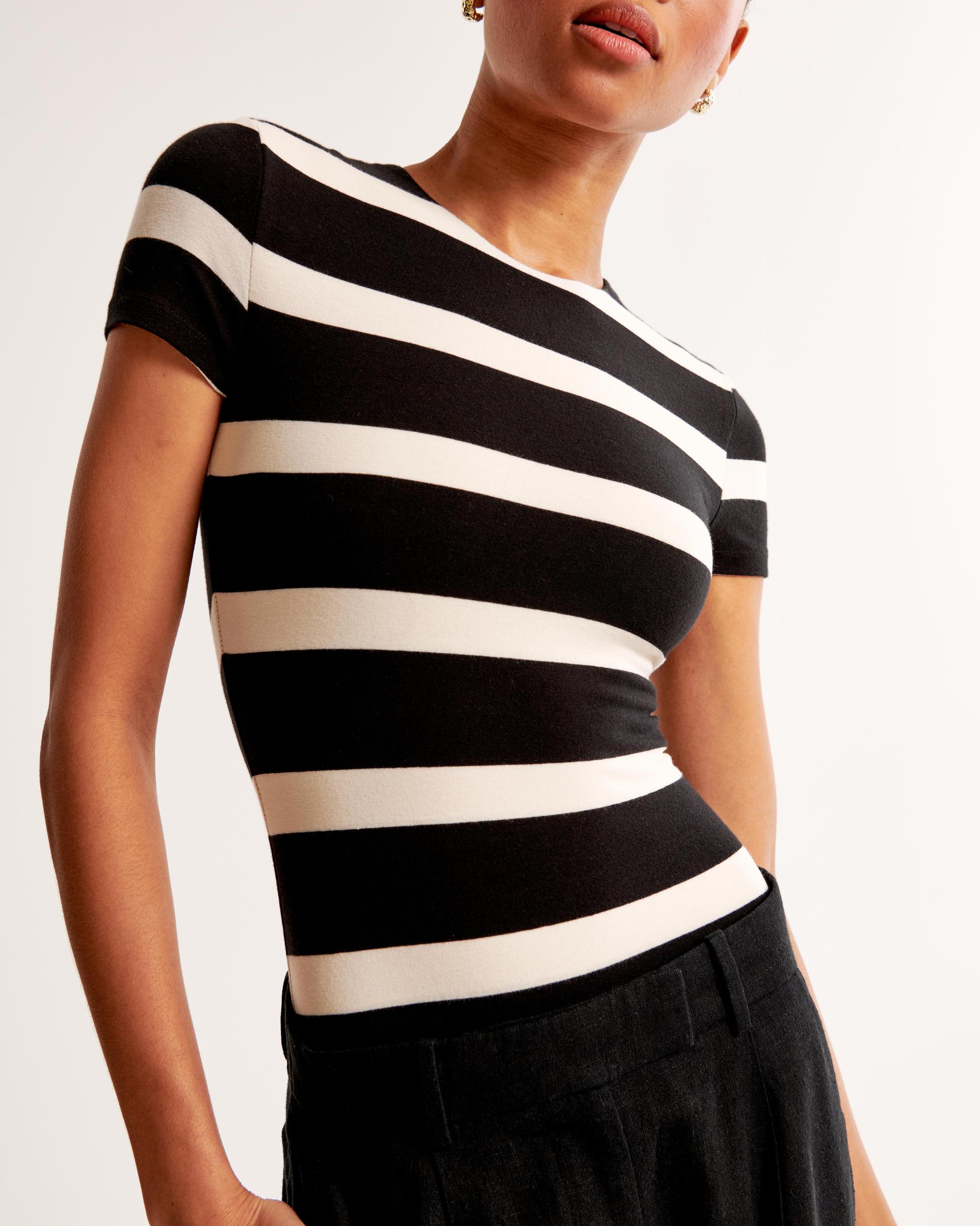 Short-Sleeve Cotton-Blend Seamless Fabric Crew Bodysuit Product Image