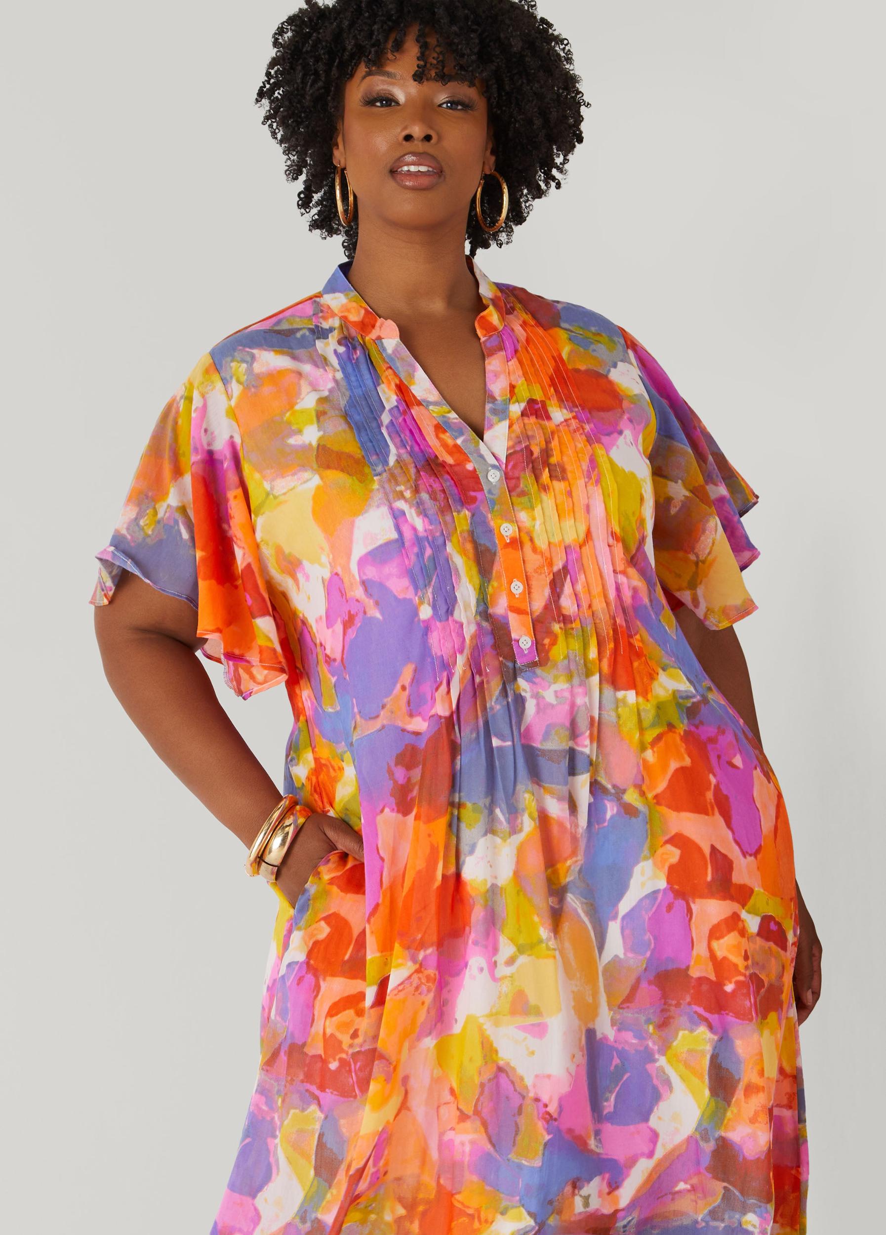 Pleated Watercolor Maxi Dress Product Image