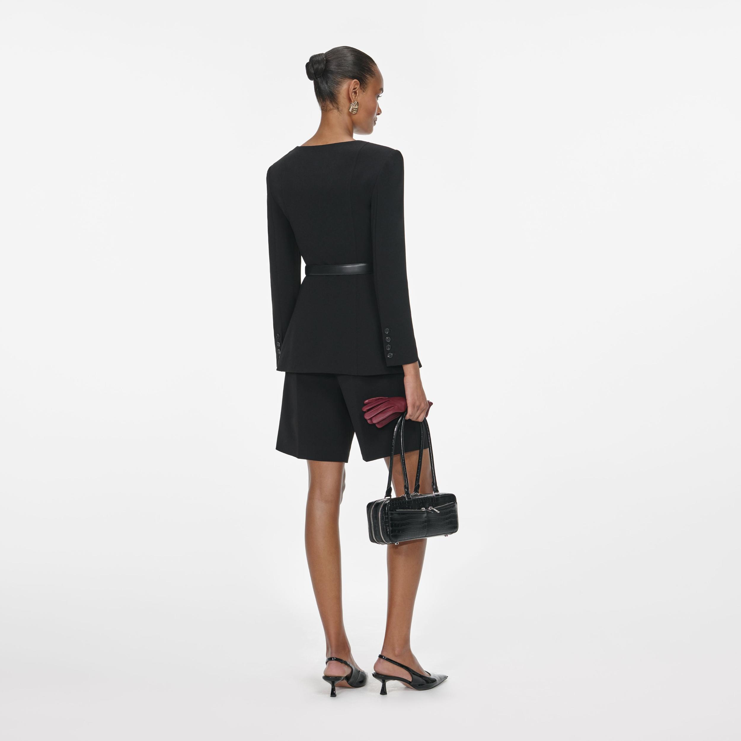 Black Tailored Crepe Playsuit Product Image