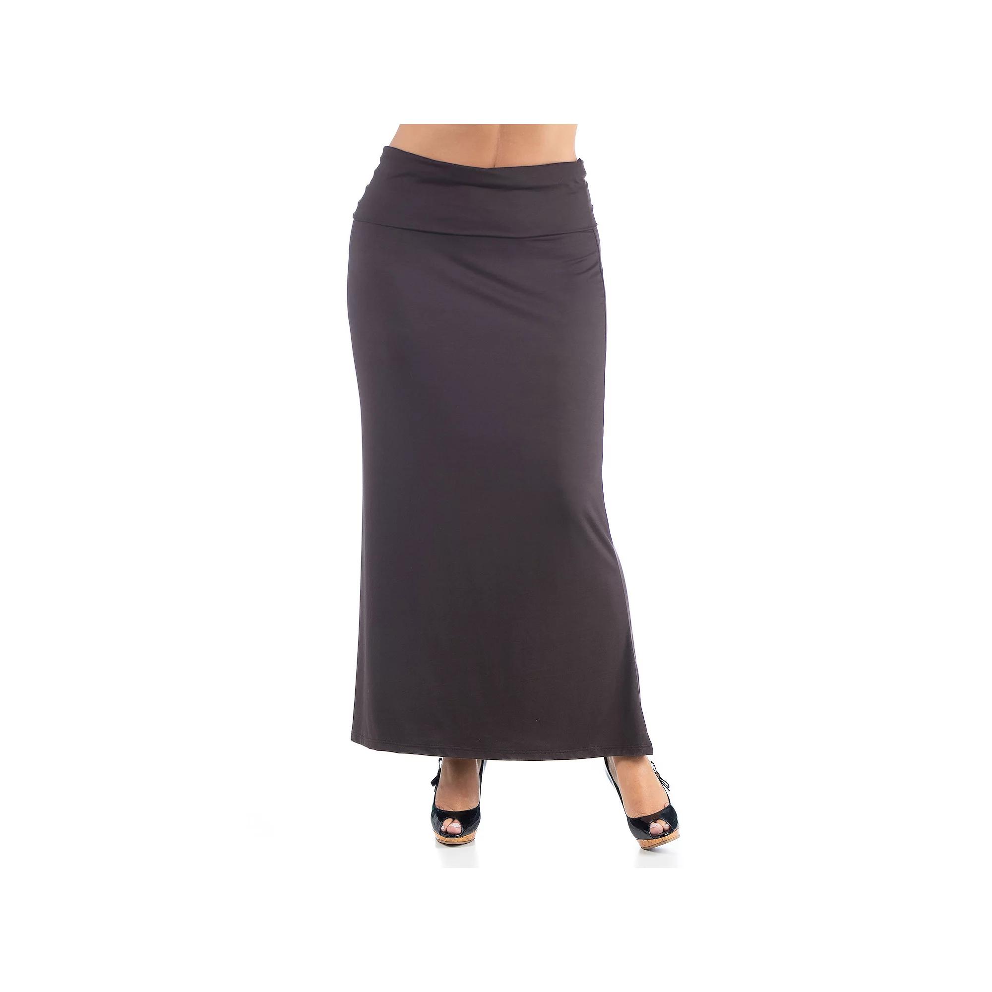 Plus Size 24Seven Comfort Apparel Comfortable Foldover Waistband Maxi Skirt, Women's, Size: 1XL, Brown Product Image