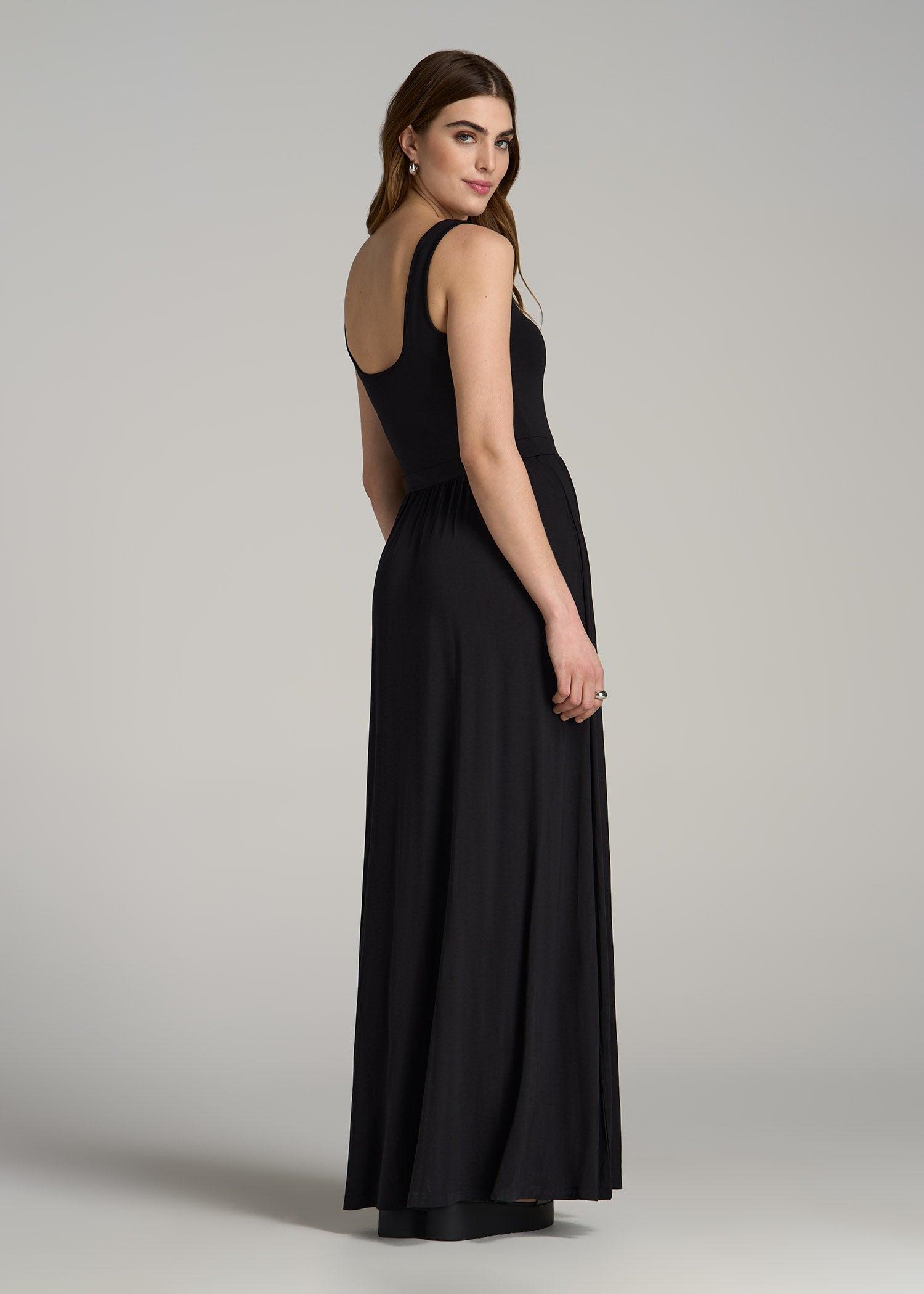 Jersey Tank Maxi Dress with Pockets for Tall Women in Black Female Product Image