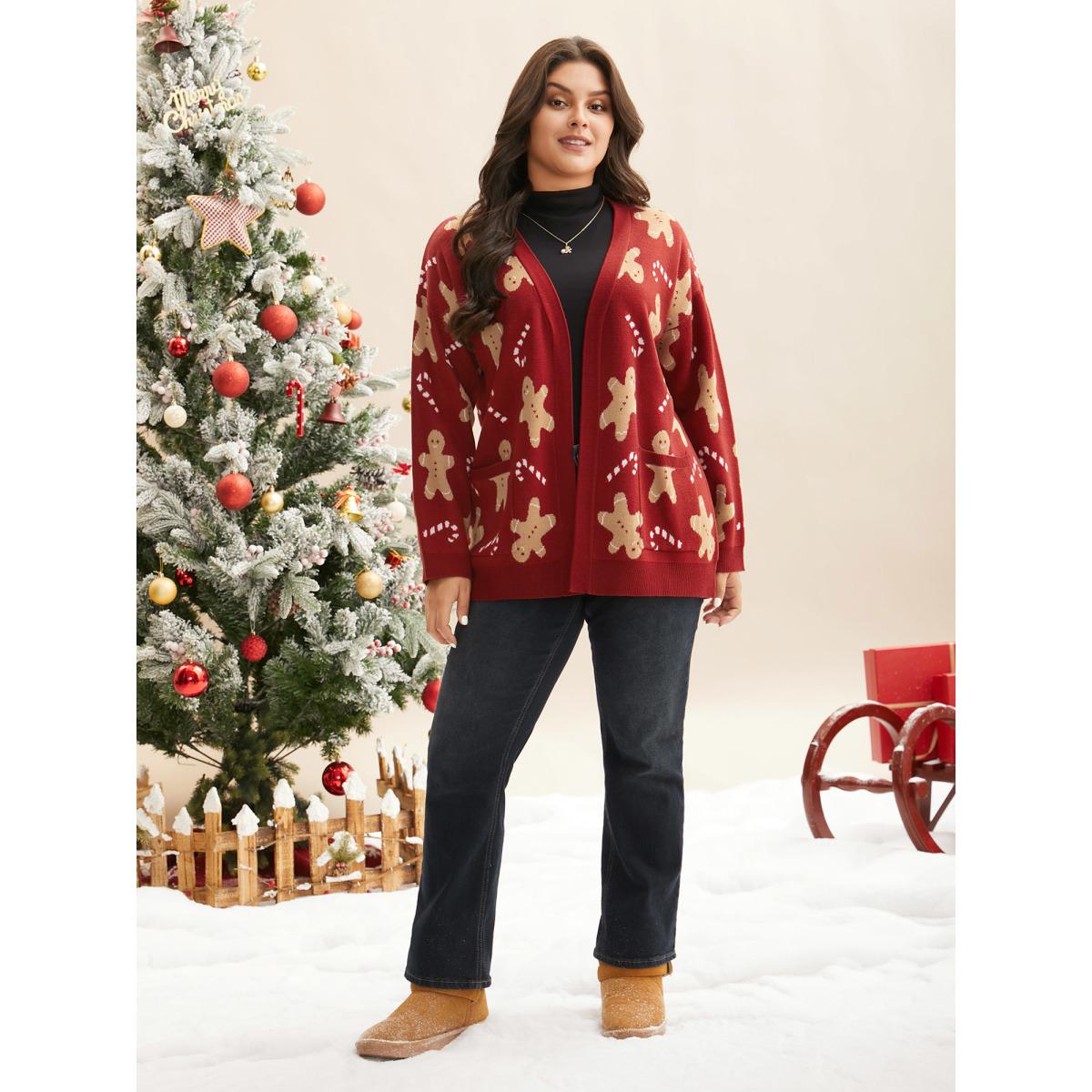 Plus Size Gingerbread & Candycane Shimmering Threads Cardigan Scarlet Women Playful Loose Long Sleeve Casual Cardigans BloomChic 30/6X Product Image