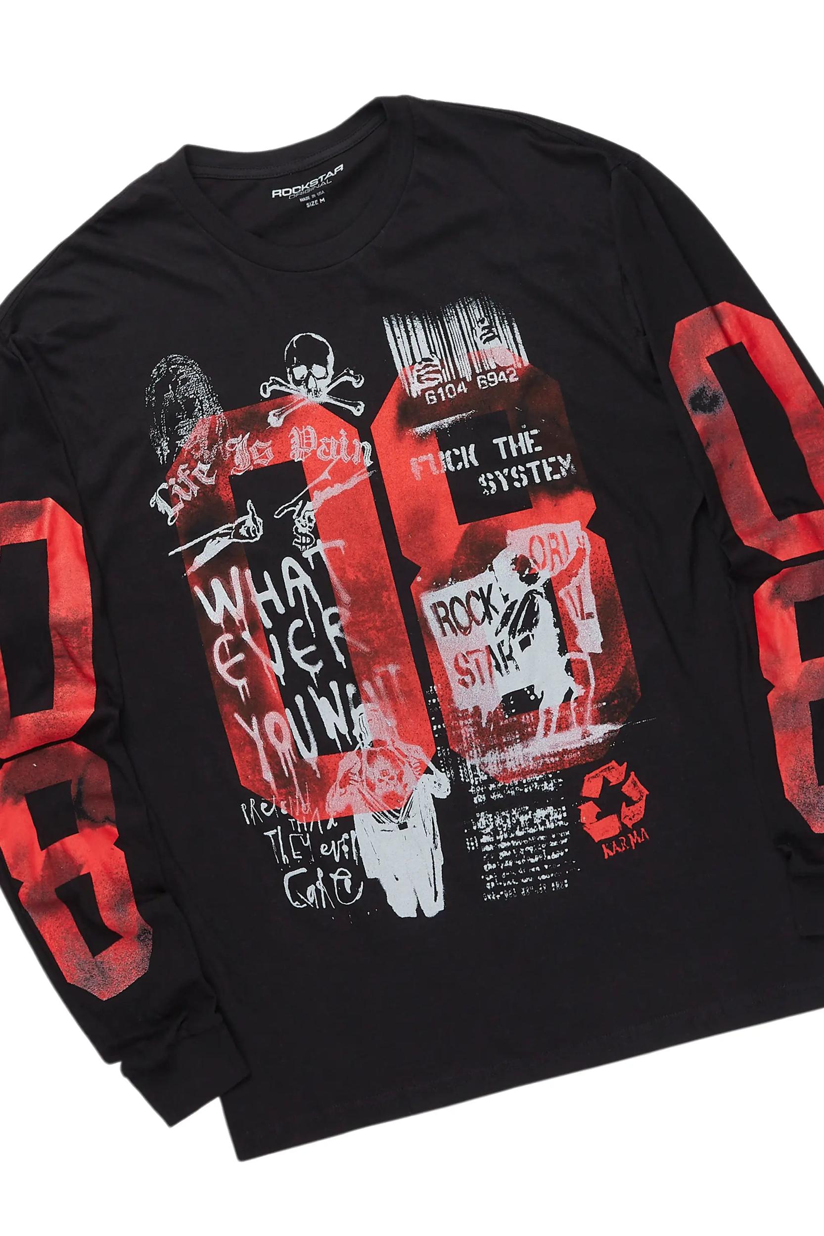 Grill Black/Red Long Sleeve T-Shirt/Baggy Pant Set Male Product Image