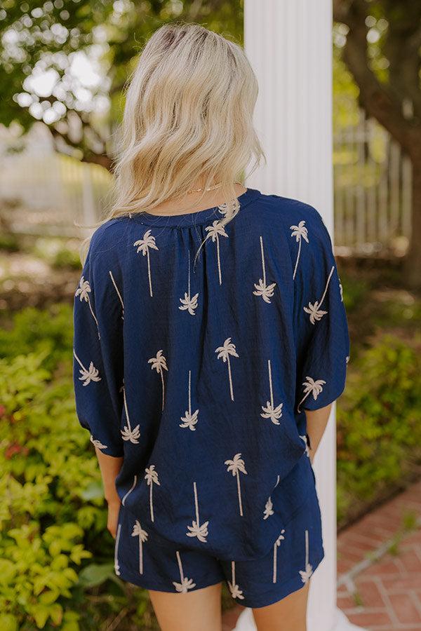Palm Tree Oasis Embroidered Button Down Top Product Image