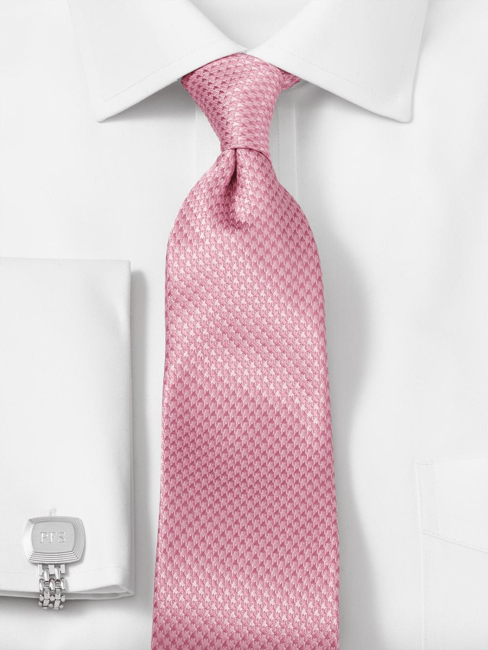 Houndstooth Woven Silk Tie - Pink Product Image