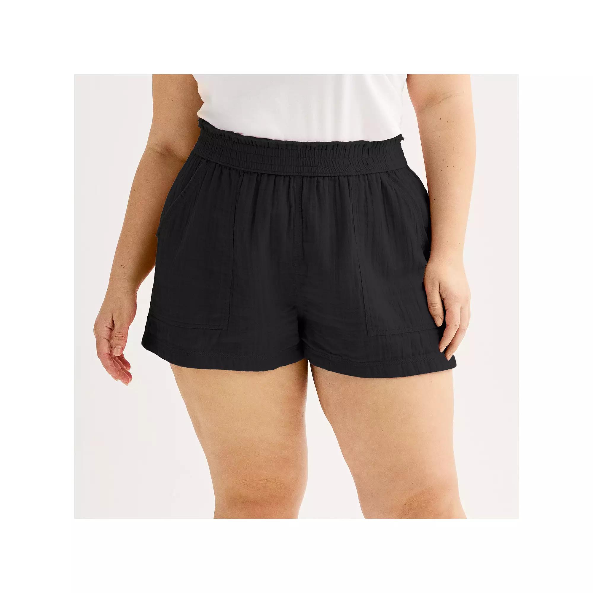 Juniors' Plus SO® High Rise Double Gauze Shorts, Girl's, Size: 3XL, Black Luxe Product Image