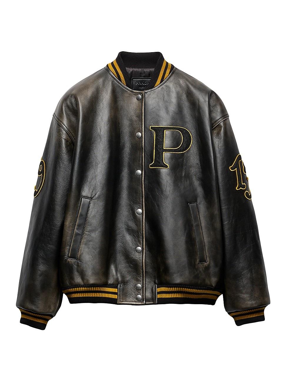 Womens Leather Bomber Jacket with Patch Product Image