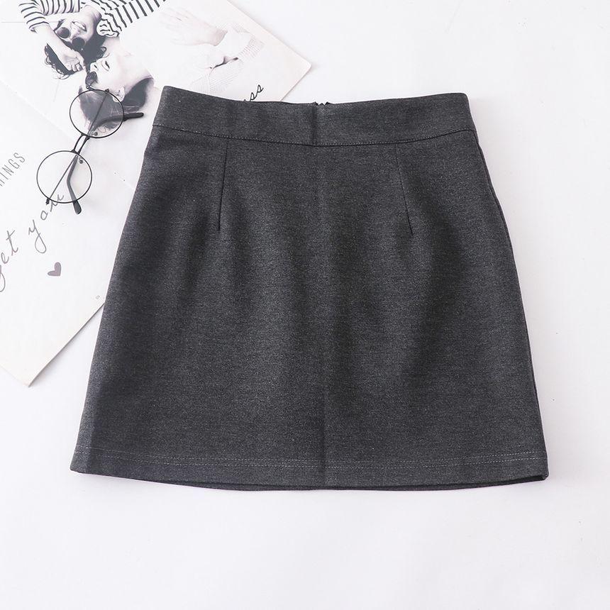 Collared Plain Shirt / High Rise Plain Mini Pencil Skirt / Neck Tie / Sheer Tights (Various Designs) Product Image