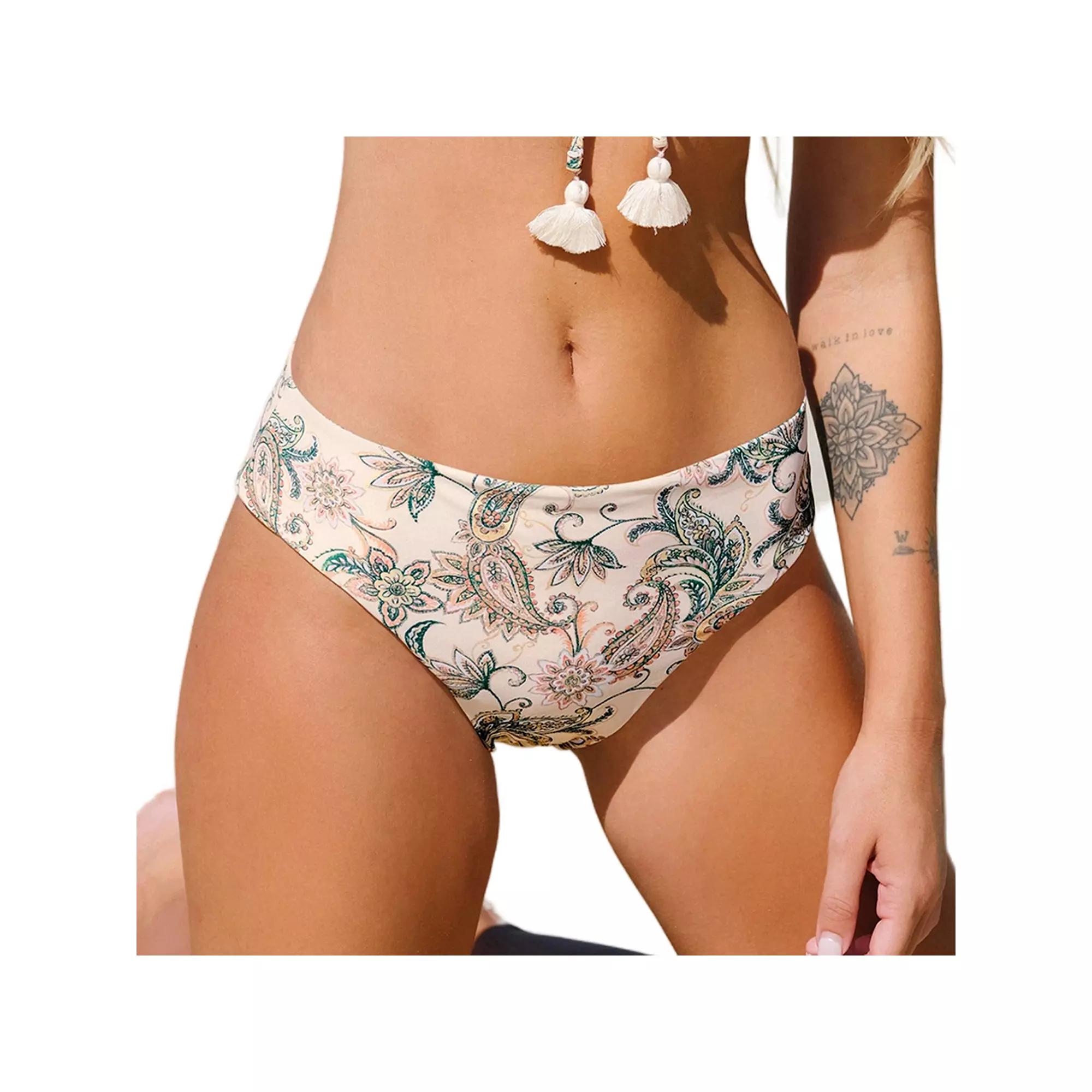 Women's Cupshe Paisley Print Fringe Bralette & Reversible Hipster Bottoms Bikini Set, Size: XL, Beige Khaki Product Image