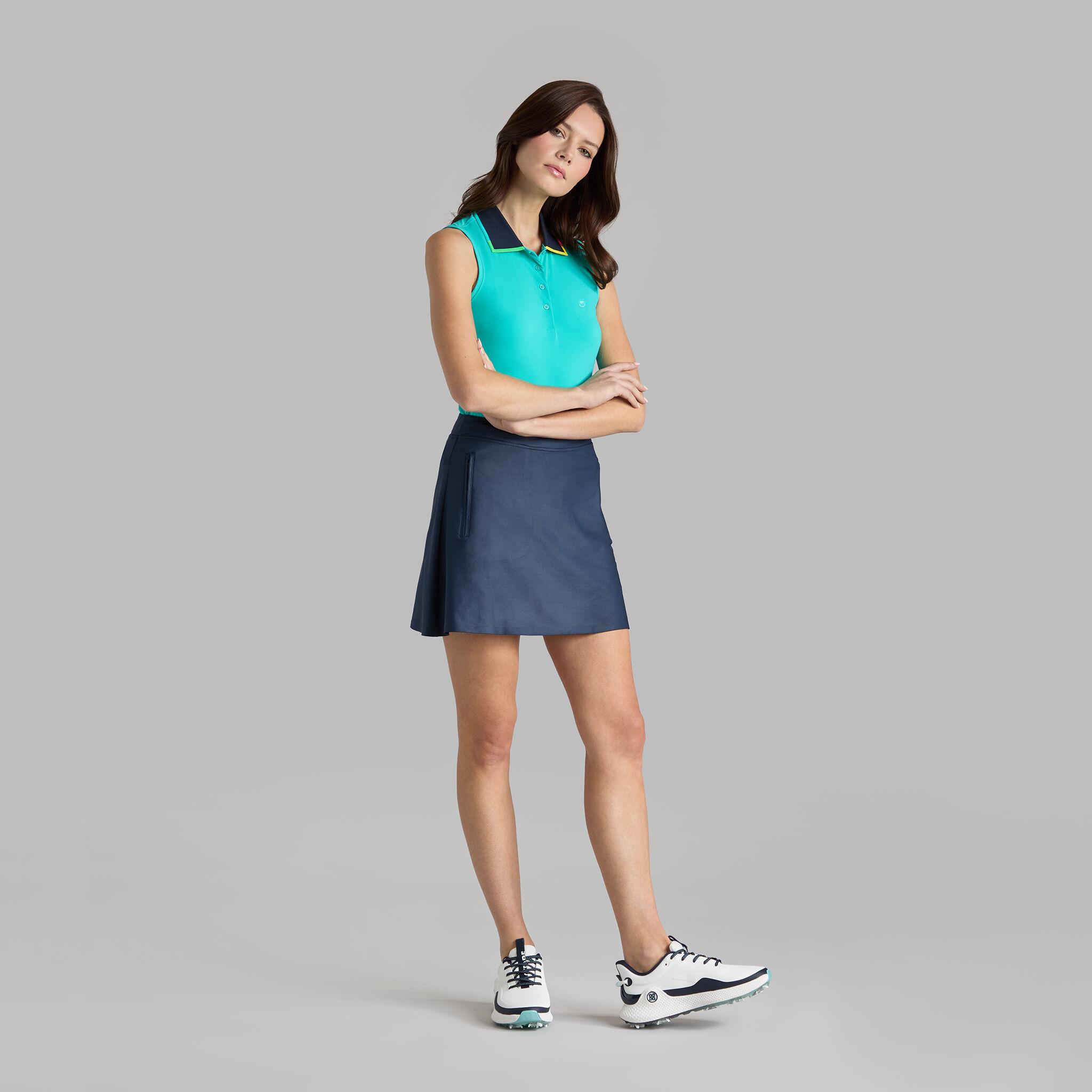 CONTRAST COLLAR SILKY TECH NYLON SLEEVLESS POLO Product Image