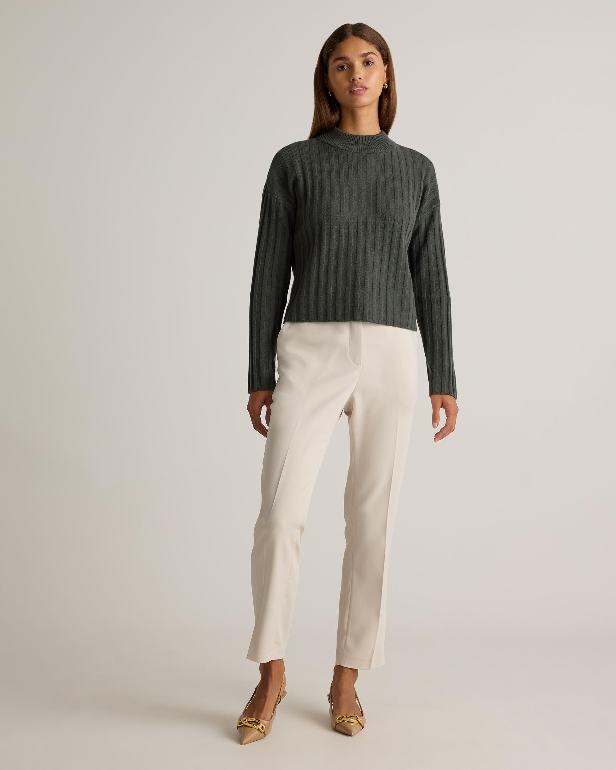 Quince | Women's Mongolian Cashmere Wide-Rib Cropped Mockneck Sweater Product Image