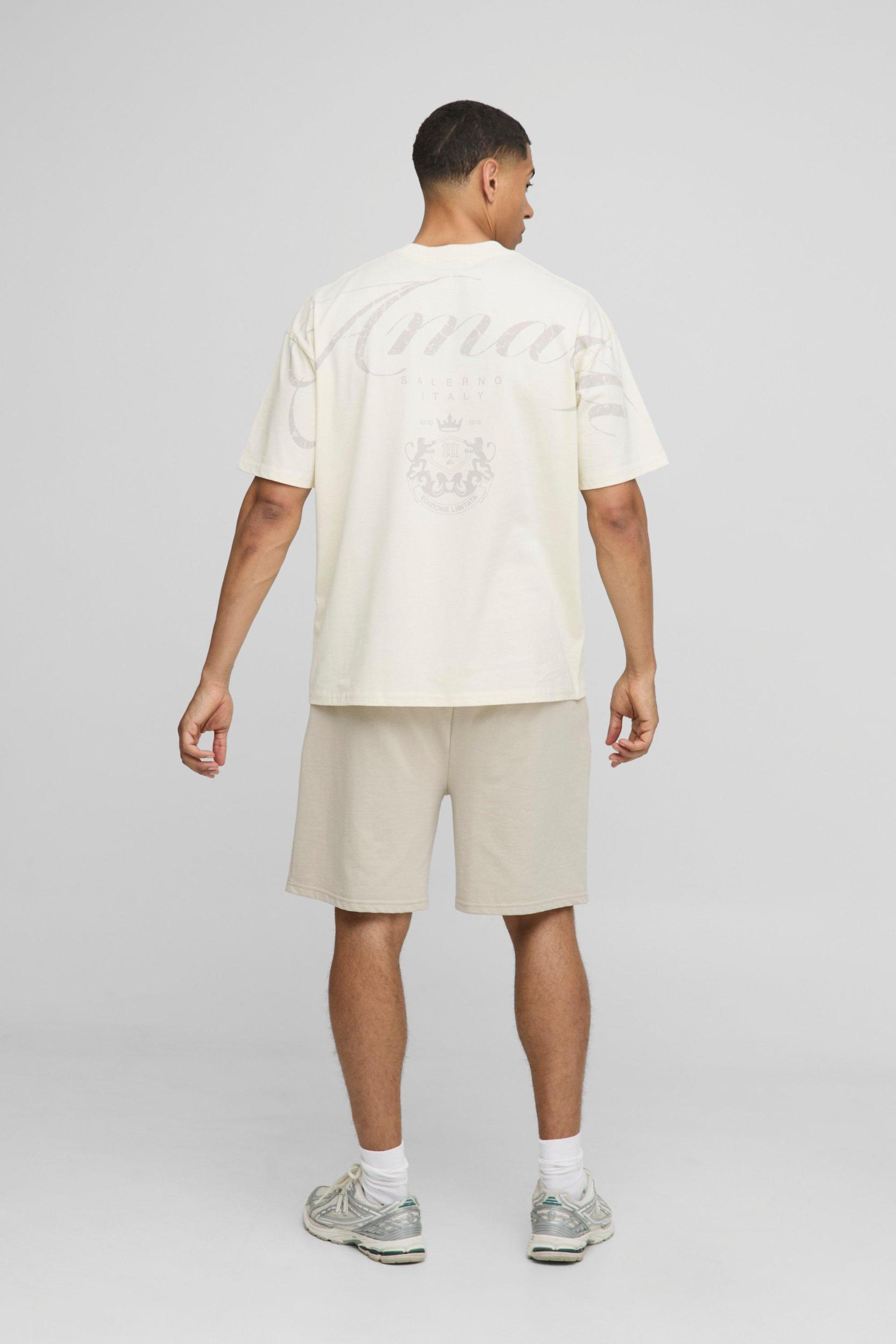 Ecru Oversized Extended Neck Tonal Flock Amalfi T-Shirt | boohooMAN USA Product Image