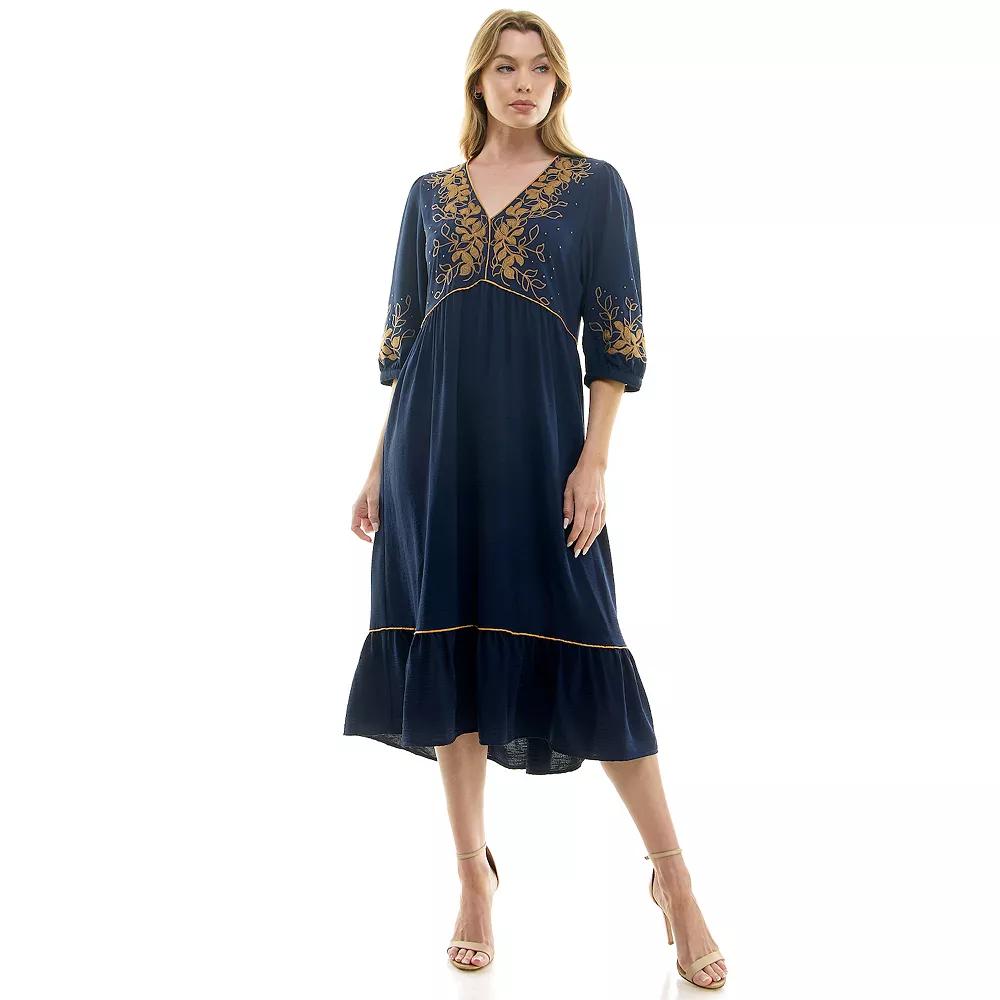 Women's Figueroa & Flower Elbow Sleeve Embroidered Peasant Dress,  Product Image