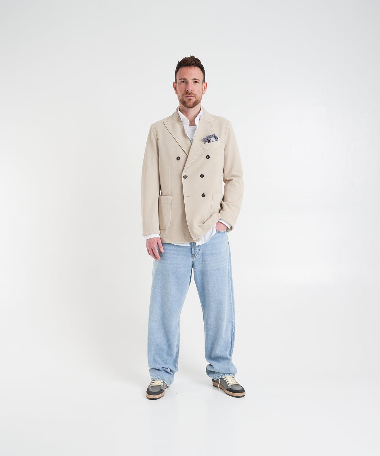 Double-breasted blazer in oxford Product Image