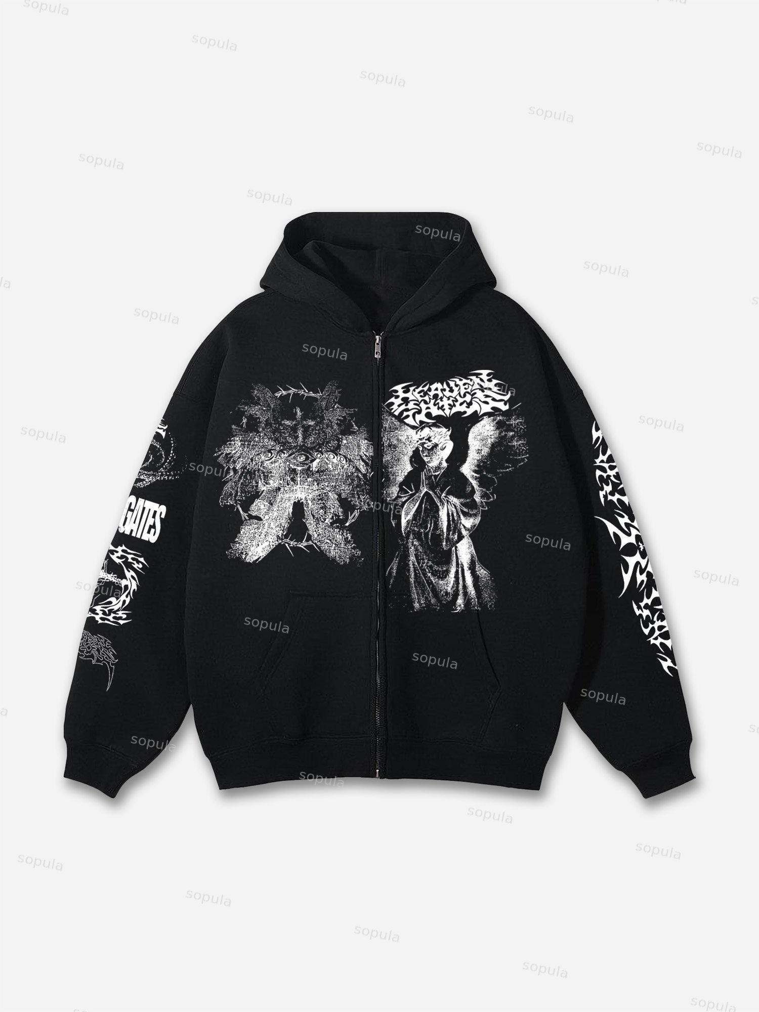 Heaven Gates Angelic Graphic Print Zip Up Hoodie Product Image