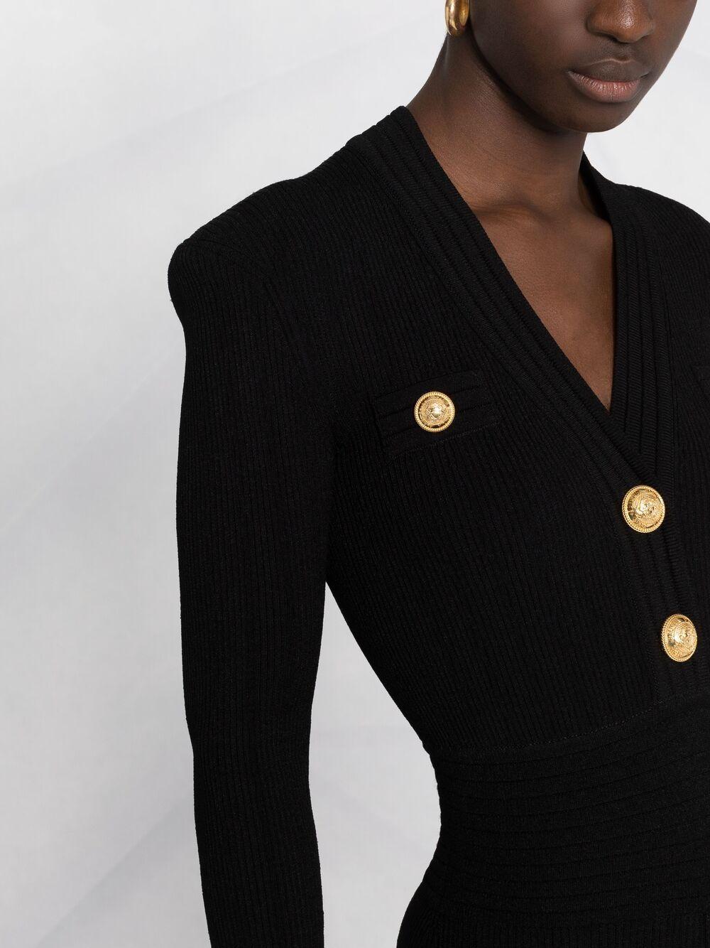 BALMAIN Mini Black Dress With Golden Buttons In Stretch Viscose Woman In Opa Noir Product Image
