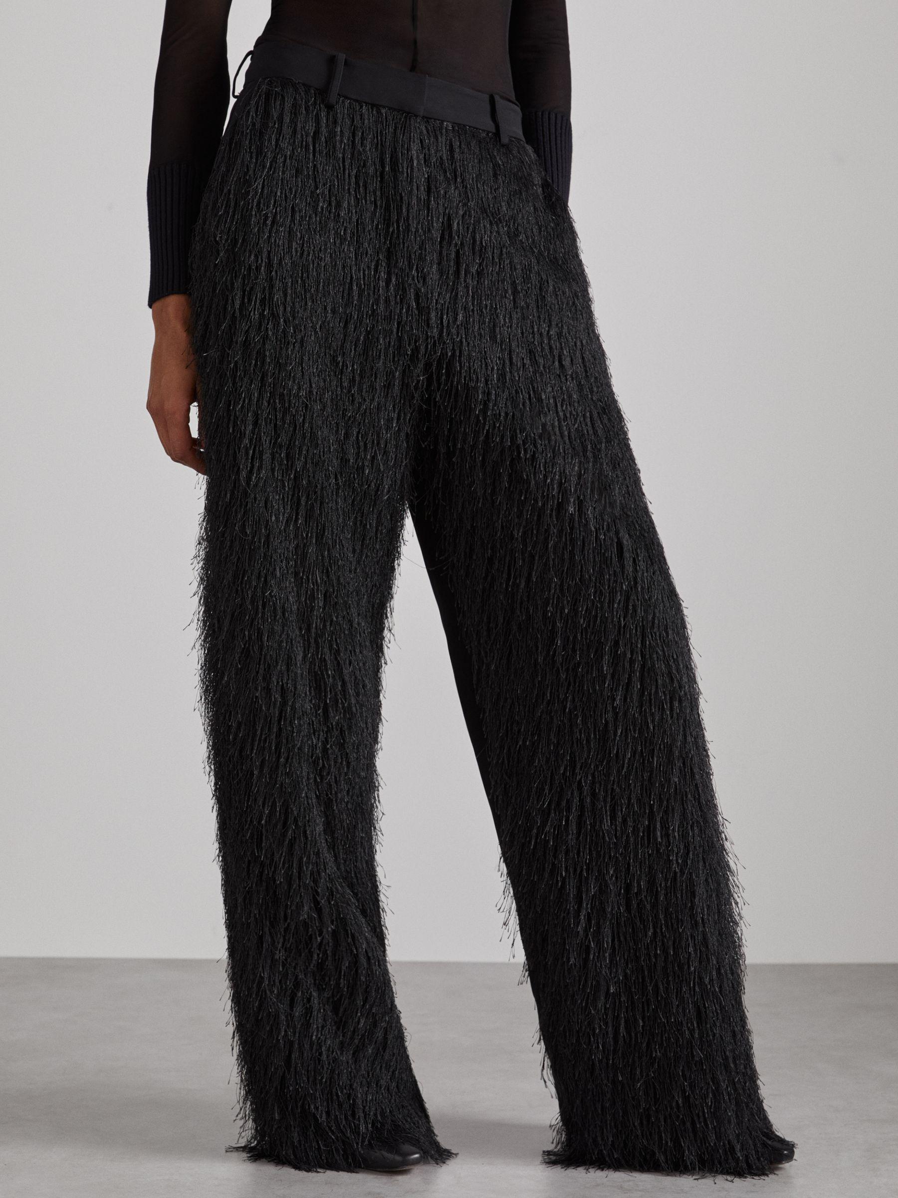 Atelier Fringed Crepe Trousers in Black Product Image