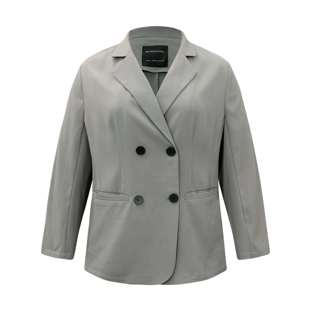 Plus Size Suit Collar Solid Double Breasted Blazer Gray Women Dailywear Plain Plain Sleeve Long Sleeve Suit Collar 10/M Pocket Casual Blazers BloomChic Product Image